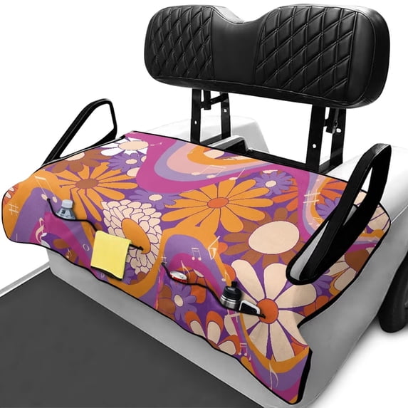 Uorisanigo Golf Cart Seat Covers EZGO Club Car Seat Towel Blanket with 4 Front Pockets & Non Slip Retro 70s Flower Power Seat Cushion Covers Universal Fit for 2 Person Golf Cart