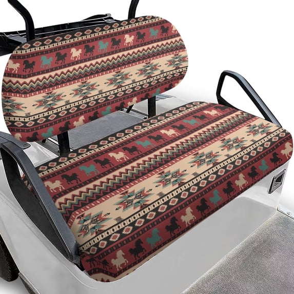 Uorisanigo Golf Cart Seat Covers Funny Anti-Slip Golf Cart Seat Cushions Front Ethnic Geometric Aztec Horse Easy to Install Cart Seat Cushion Covers Golf Gifts Keeps Seat Warm and Comfortable
