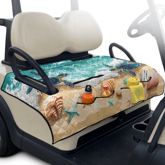 Uorisanigo Golf Cart Seat Covers Non-Slip Beach Shell Sea Turtle Golf Cart Seat Towel Blanket with 4 Front Pockets Golf Cart Accessories Suitable for EZGO, Club Car & More 2-Seat Carts