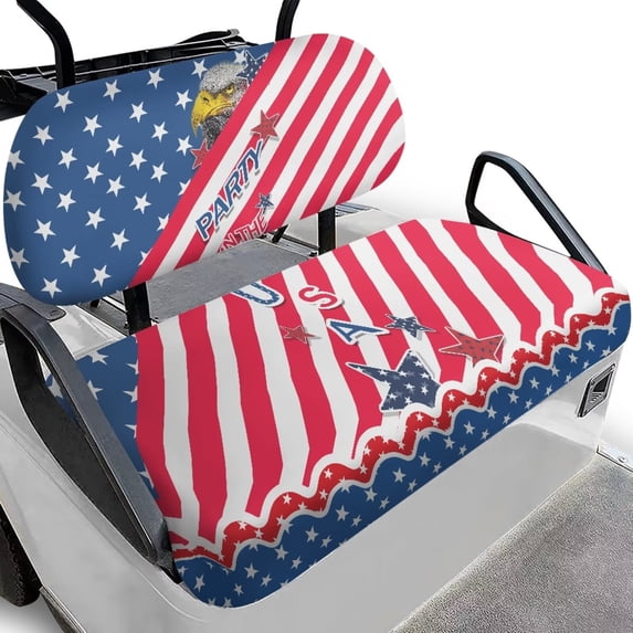 Uorisanigo Golf Cart Seat Covers Party the USA Split Backres Front Seat Cover 2-Pack for All Seasons Stretch Adjustable Straps Universal Fit Club Car Front Seats Set