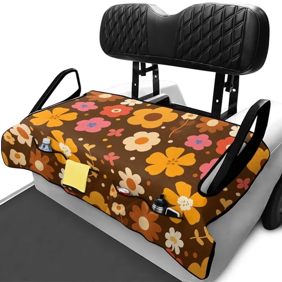 Uorisanigo Golf Cart Seat Covers Soft Aesthetic Flowers Print Golf Cart Seat Towel Blanket Universal Fit for Club Car 2-Person, Easy to Intall Golf Cart Accessories with 4 Front Pockets