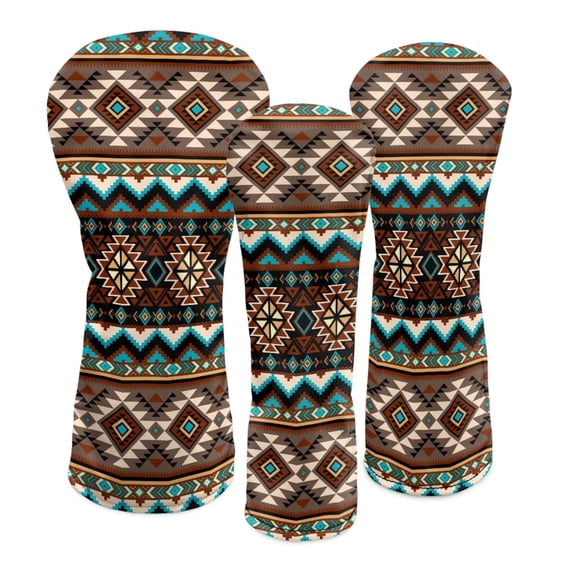 Uorisanigo Golf Club Covers, 3pc Waterproof Driver/Fairway/Hybrid Headcovers Women Men - Premium PU Leather and Soft Interior - Brown Southwest Aztec Protection for Golf Club Heads