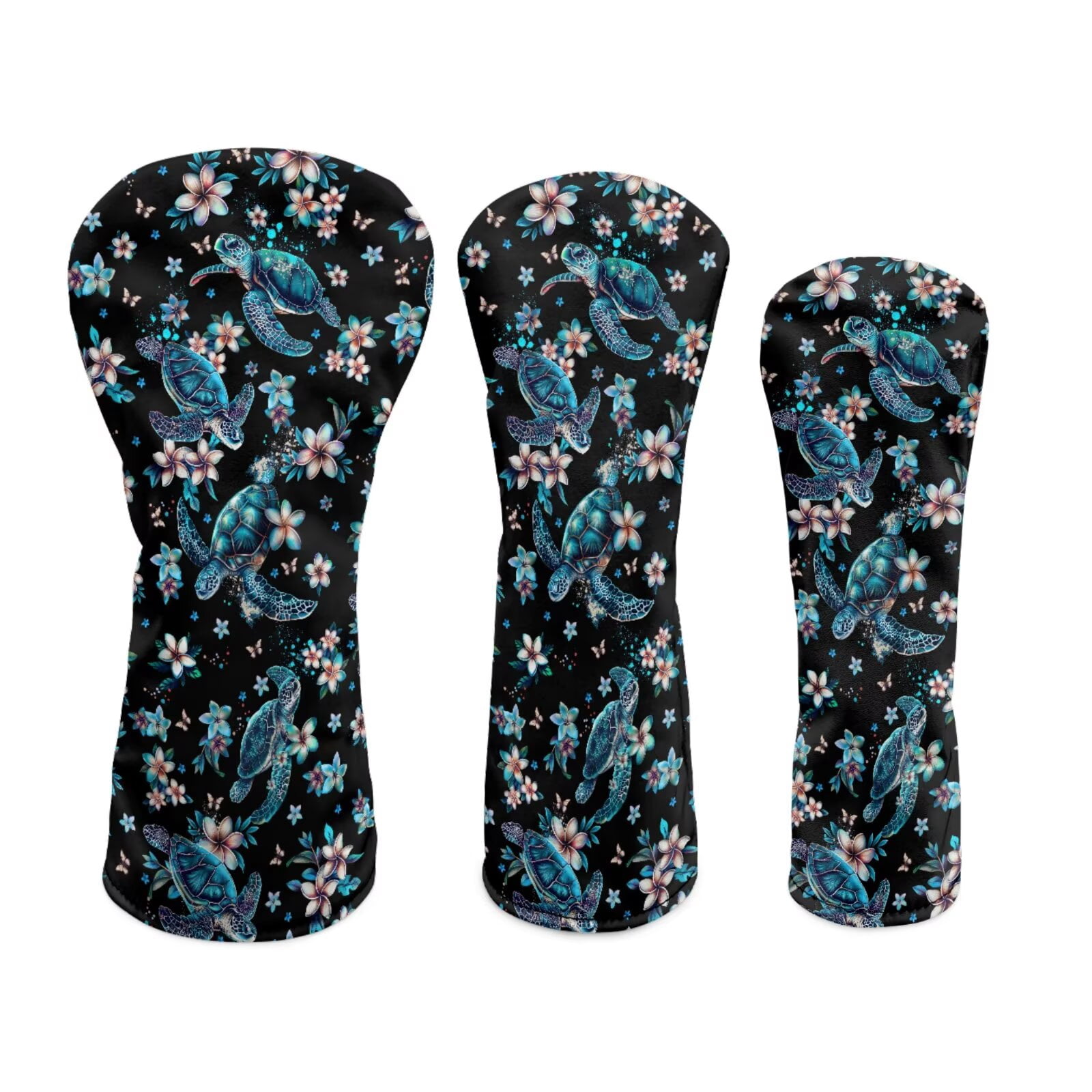 Uorisanigo Golf Club Covers Driver Headcover and Fairway Wood Head Covers Hybrid Headcovers, Lightweight PU Leather Boho Turtle Golf Club Head Cover with Soft Lining, Set of 3