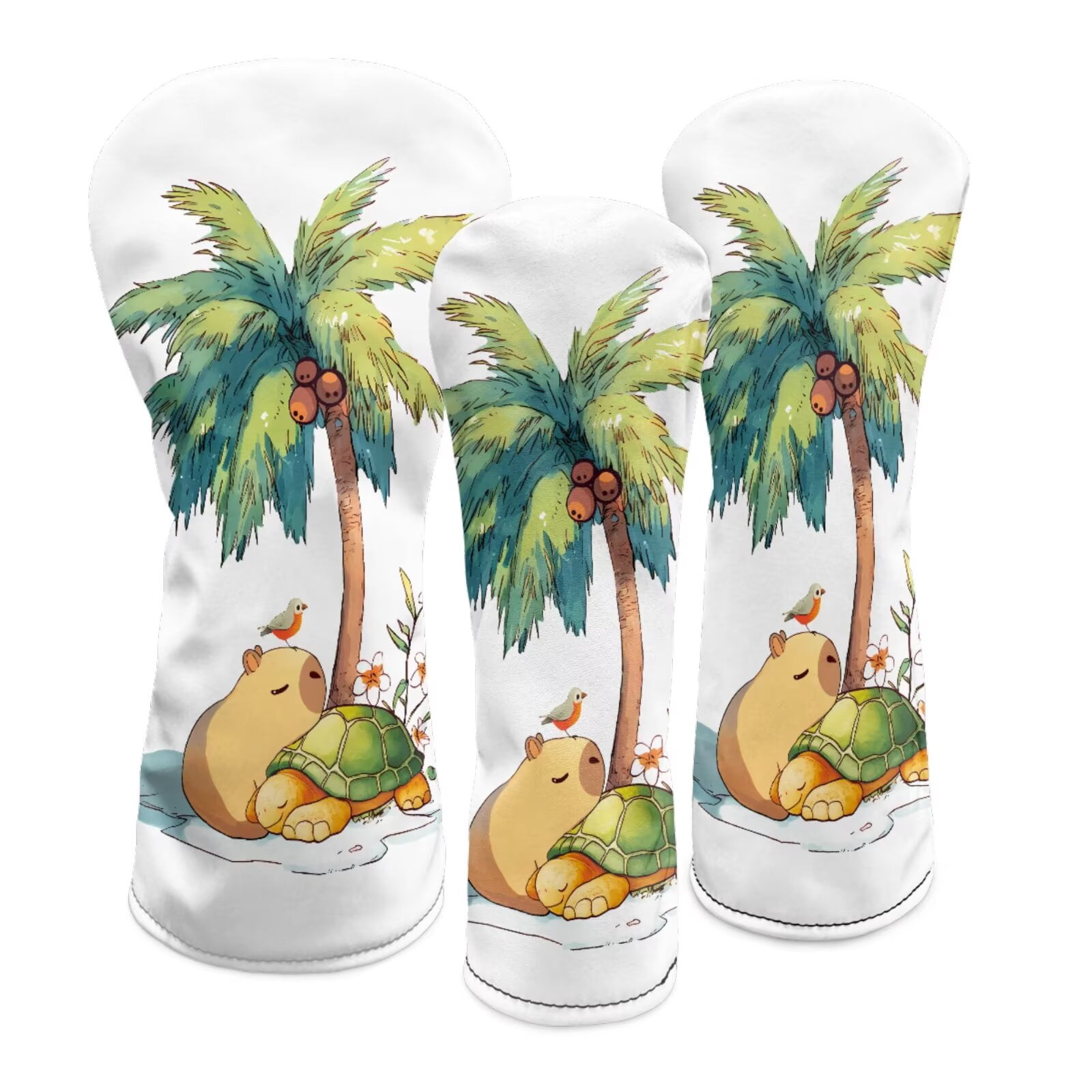 Uorisanigo Golf Club Covers, Golf Club Driver/Fairway Wood/Hybrid Head Cover 1 3 5 UT Cover, Coconut Tree Capybara Turtle Headcovers Set Keep Clubs Dry and Clean, Funny Golfs Accessories