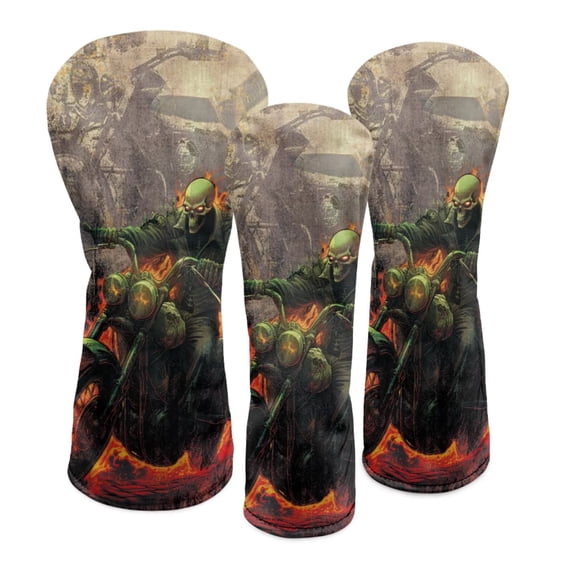 Uorisanigo Golf Club Covers Motorcycle Skull Driver Headcover Fairway Wood Hybrid Golf Club Head Covers, Funny Accessories, Golfer Gifts for Men & Women, Set of 3, Easy to Wear