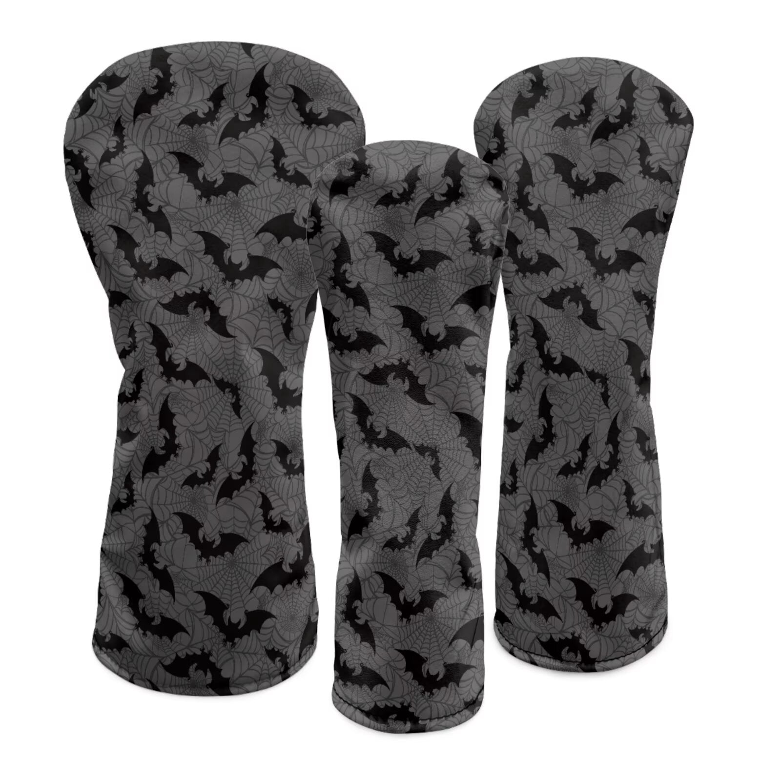 Uorisanigo Golf Club Covers for Women Men, 3 Packs Gray Black Bat Golf Club Driver, Fairway Wood and Hybrid Head Cover, Headcovers Set Keep Clubs Dry and Clean, Funny Accessories