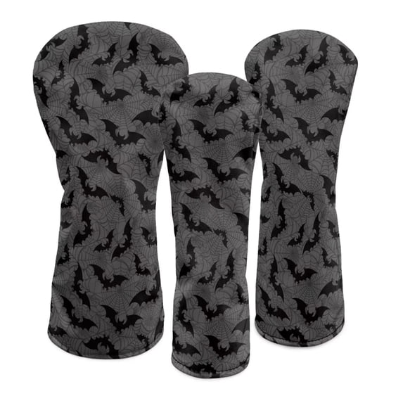 Uorisanigo Golf Club Covers for Women Men, 3 Packs Gray Black Bat Golf Club Driver, Fairway Wood and Hybrid Head Cover, Headcovers Set Keep Clubs Dry and Clean, Funny Accessories