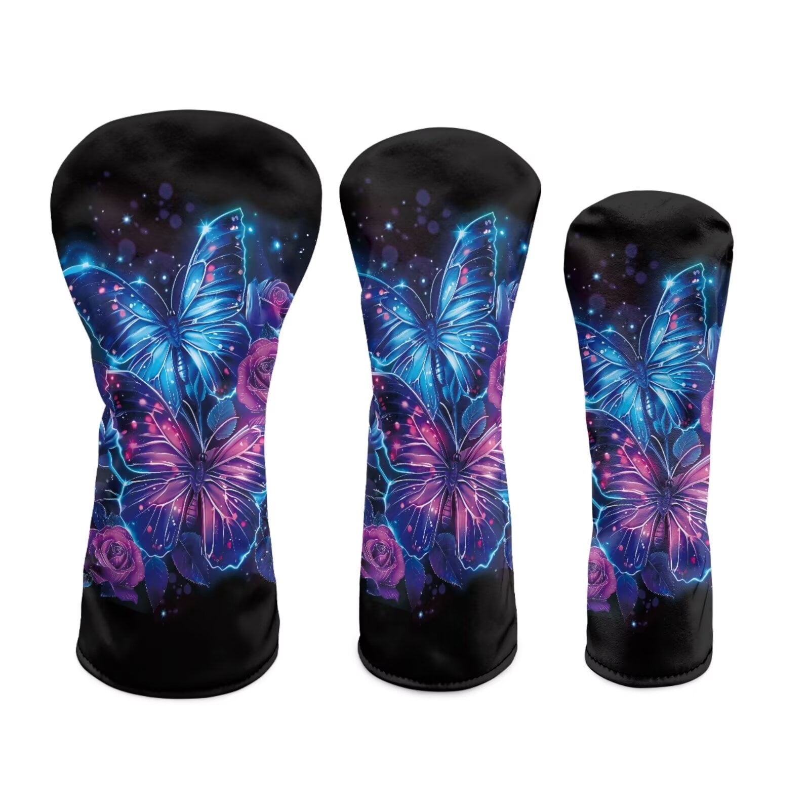 Uorisanigo Golf Club Driver, Fairway Wood and Hybrid Head Cover PU Leather Butterfly Print Headcover, Golf Club Cover Abrasion-Resistant Protection for Clubs Headcover Fits Men and Women