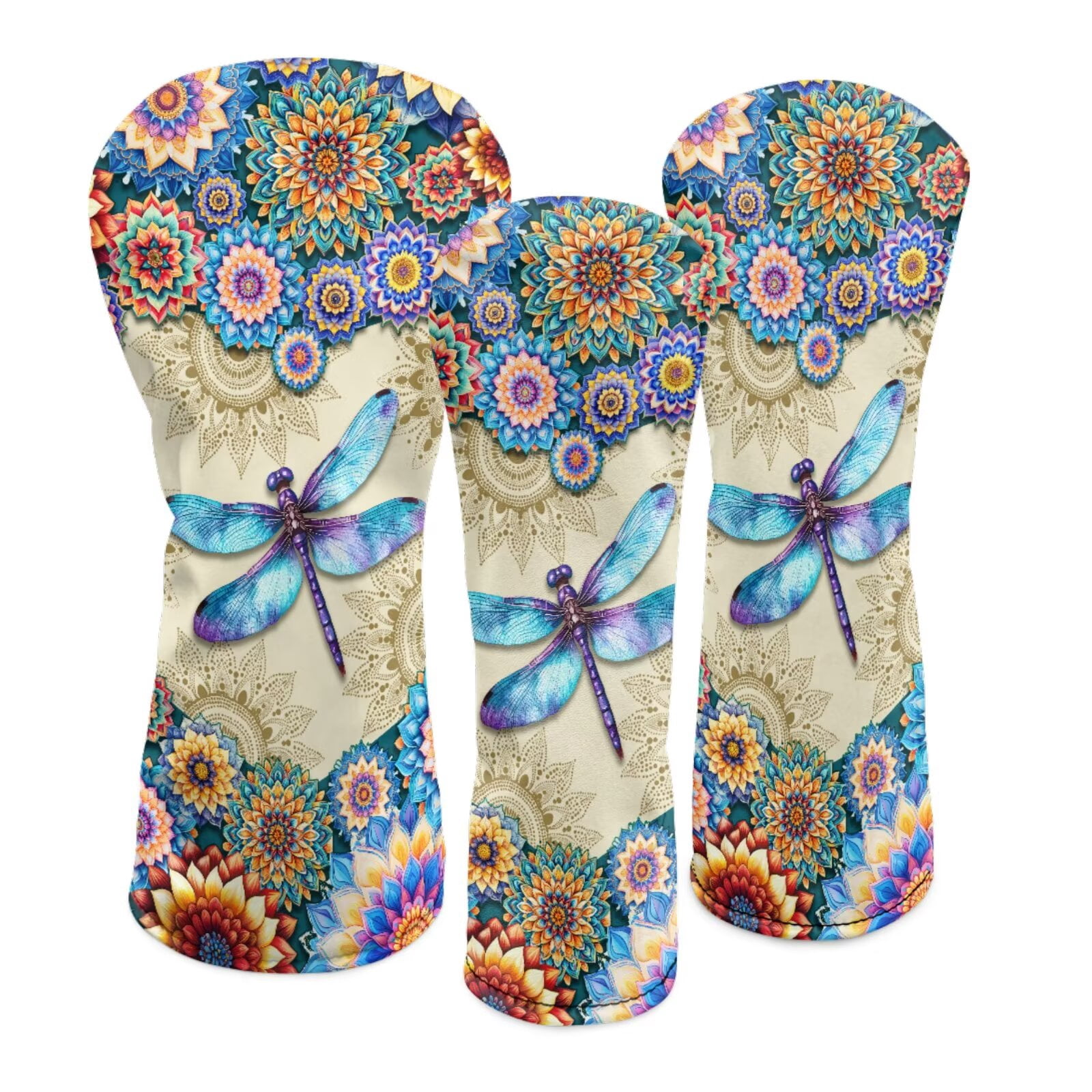Uorisanigo Golf Club Driver/Fairway Wood/Hybrid Head Cover - Premium PU Leather Boho Floral Butterfly Golf Headcovers - 3 Piece Headcover Set for Men and Women
