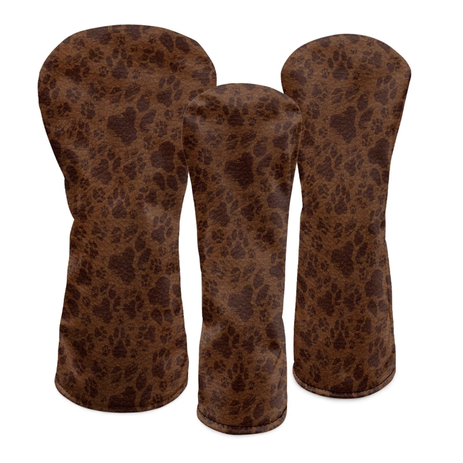 Uorisanigo Golf Club Head Cover 3 Pack Brown Leopard Dog Paws Print Headcovers Set Includes Driver Headcover Fits up to 460cc Drivers, Golf Fairway Wood Headcover and Hybrid Head Cover