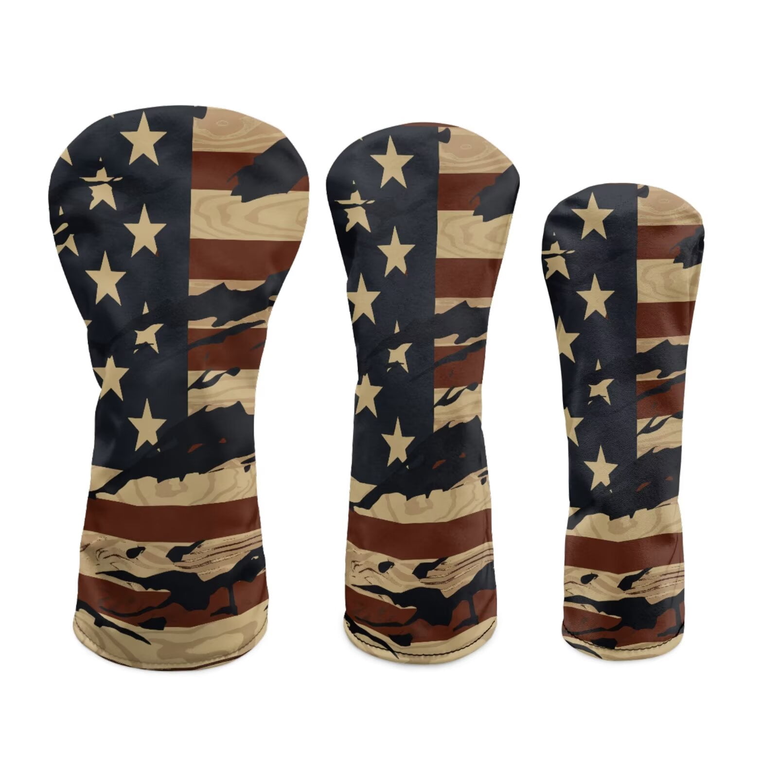 Uorisanigo Golf Club Head Cover for Fairway Woods Driver Hybrids, 3 Pieces, Premium PU Leather Accessories for Women Men, American Flag Headcovers for Club Protective