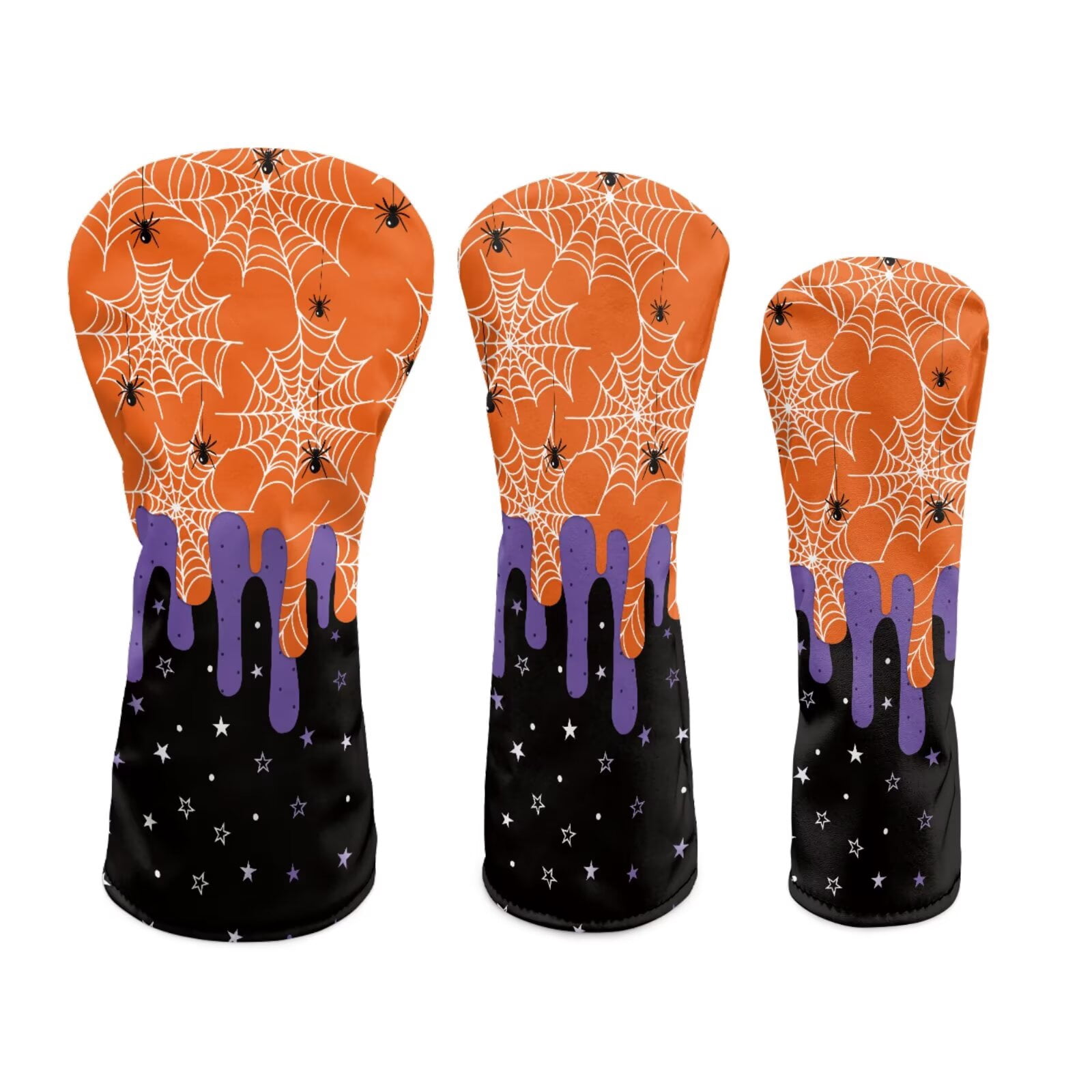 Uorisanigo Golf Club Head Cover for Fairway Woods Driver Hybrids, Funny Cobweb Print Golf Headcover Set of 3, Premium Leather Golfclub Covers for Extra Club Protection, Abrasion-Resistant