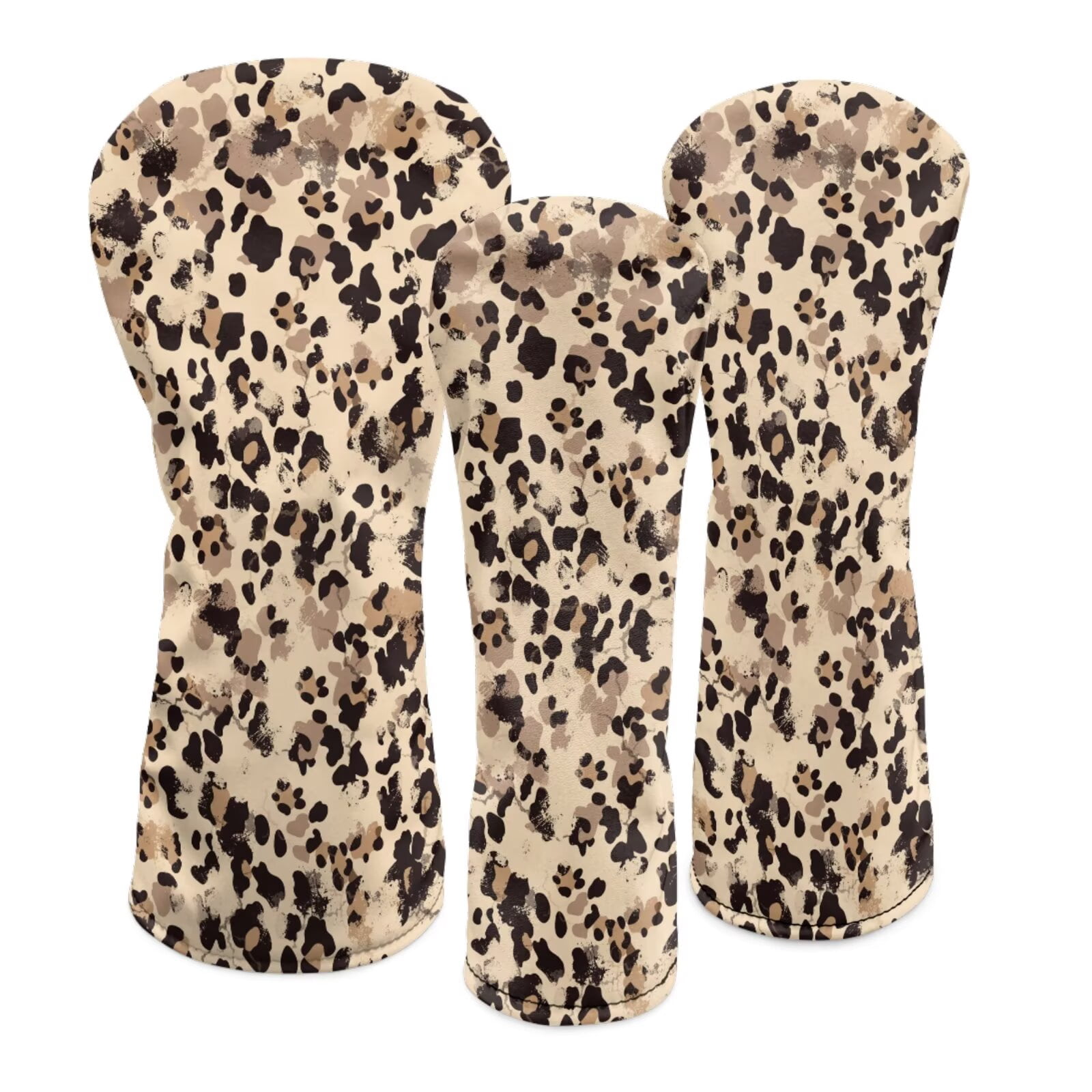 Uorisanigo Golf Club Head Cover PU Leather Brown Cow Leopard Print Headcovers 3 Pcs Set Includes Driver Headcover Fits Drivers, Golf Fairway Wood Headcover and Hybrid Head Cover