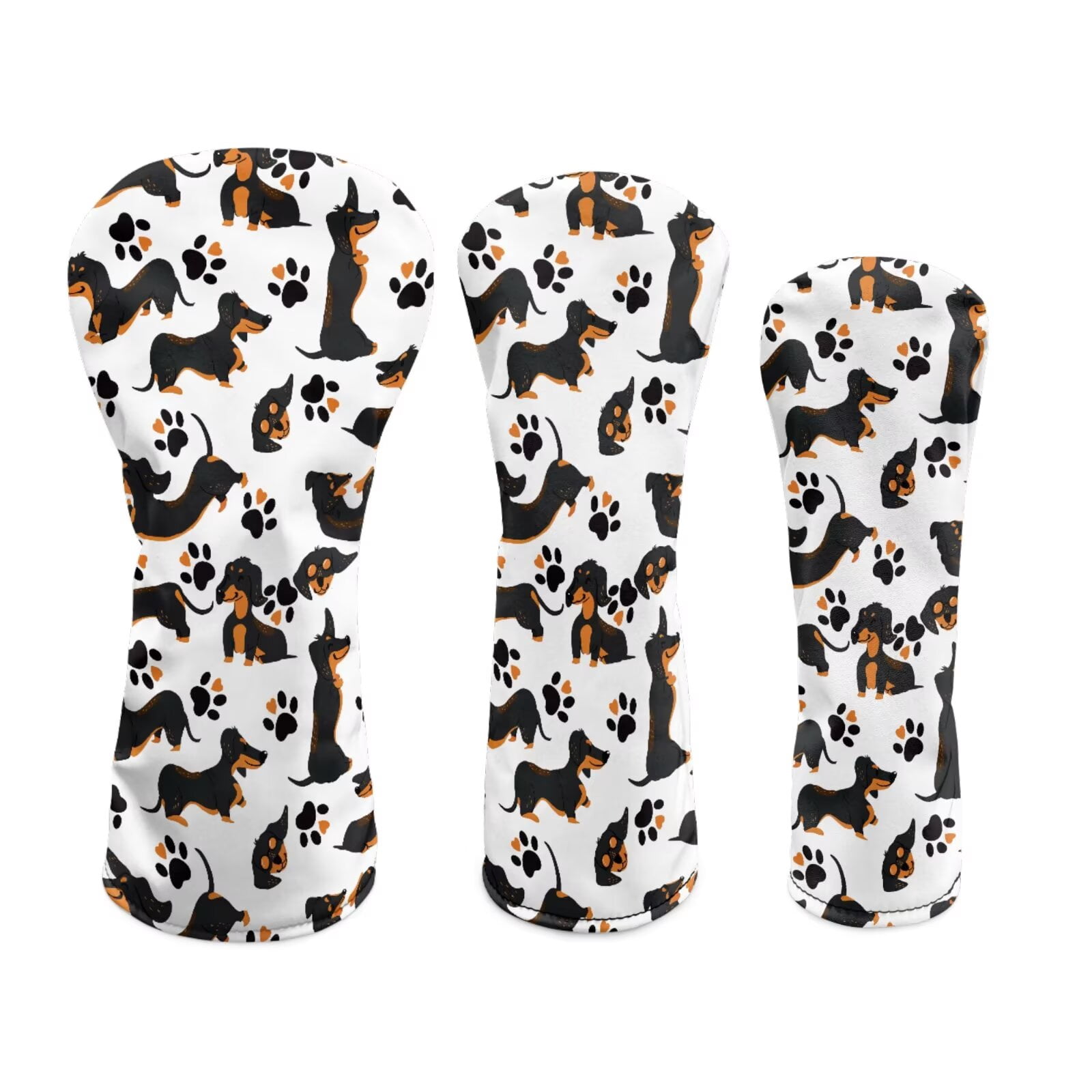 Uorisanigo Golf Club Head Covers 3-Pack Cute Dachshund Headcovers PU Leather Driver Headcover, Golf Hybrid Headcover, Fairway Wood Head Cover, Waterproof & Double Elastic Band