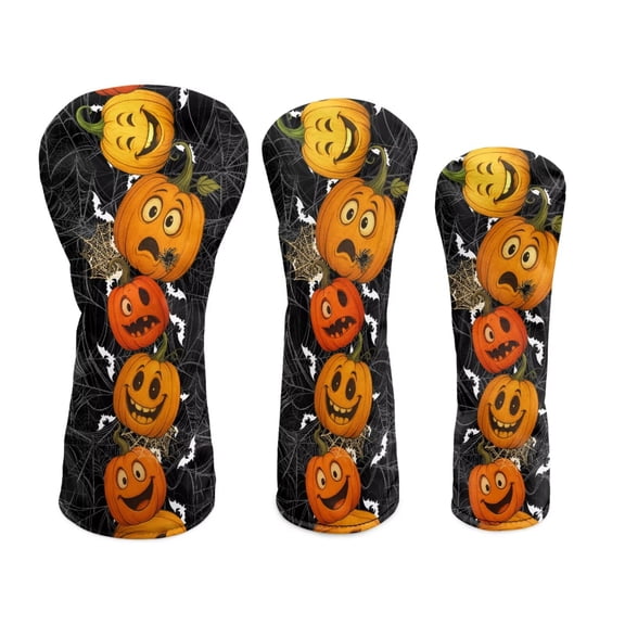 Uorisanigo Golf Club Head Covers - 3 Pack Driver Headcover Fairway Wood Hybrid Golf Club Head Covers - Premium PU Leather Halloween Pumpkin Headcovers Fit Most Golfs Clubs, Accessories