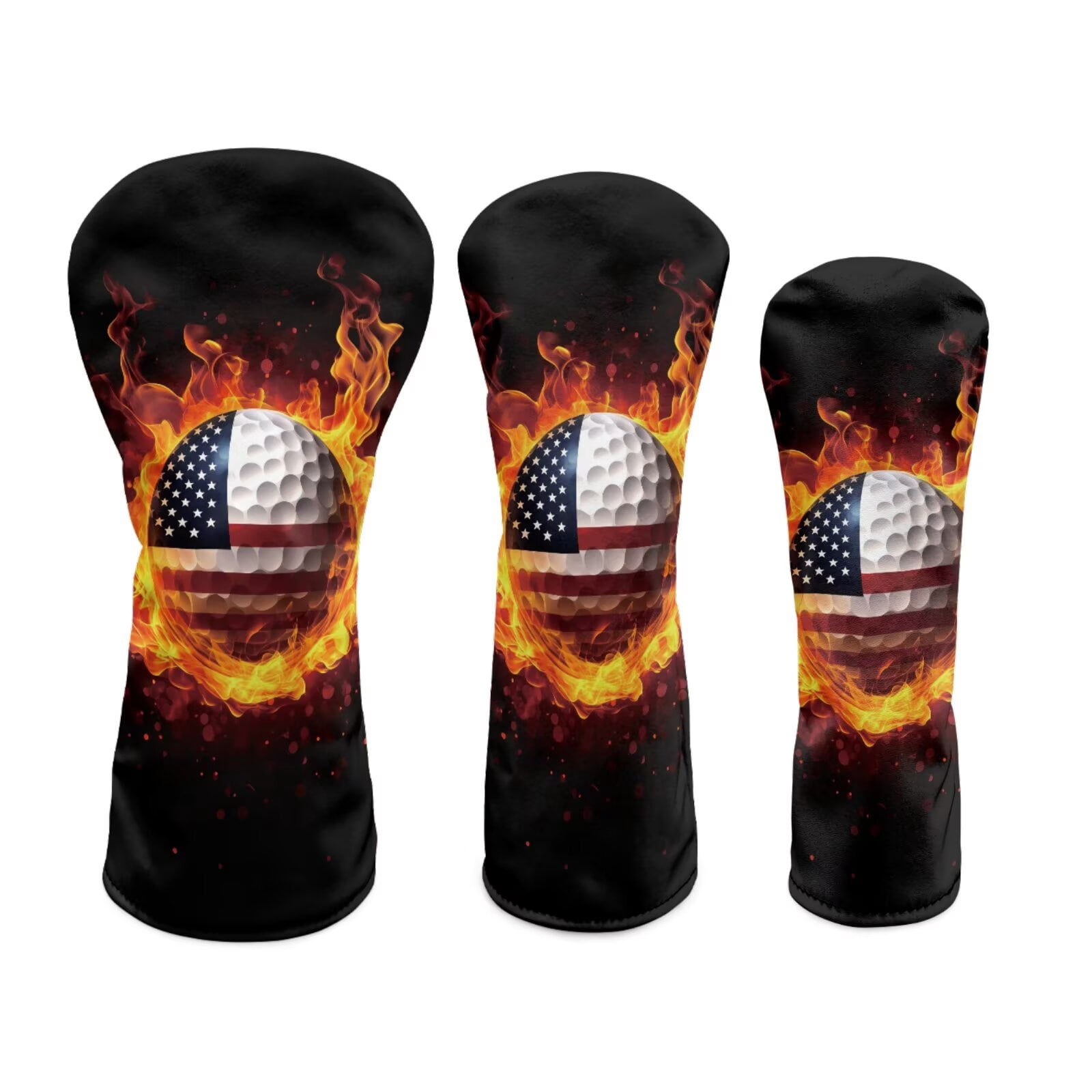Uorisanigo Golf Club Head Covers 3-Pack for Men & Women - American Flag Golf Ball Print Driver Head Covers - Premium PU Leather Driver, Fairway #3#5, Hybrid Headgear, Waterproof & Durable
