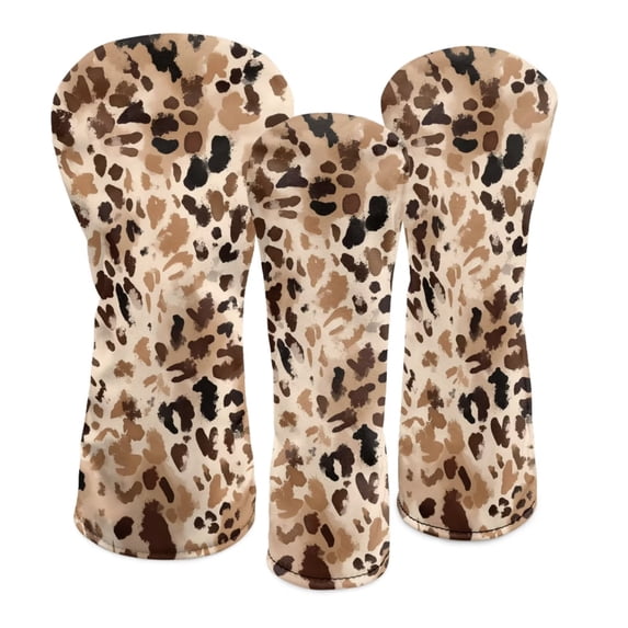 Uorisanigo Golf Club Head Covers 3-Pack PU Leather Cheetah Leopard Print Golf Club Headcover Set for Driver Fairway Wood Hybrids, Soft Lined Interior, Double-Layer Elastic Band