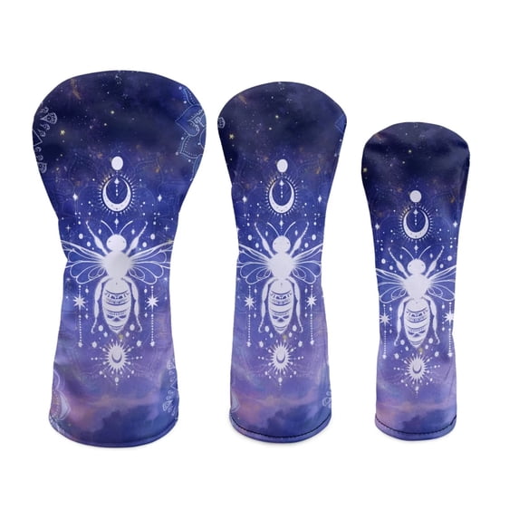 Uorisanigo Golf Club Head Covers - 3 Pack Waterproof PU Leather Purple Bee Driver/Fairway/Hybrid Headcovers - Premium PU Leather Headcover Set Fit Most Golf Clubs, Accessories