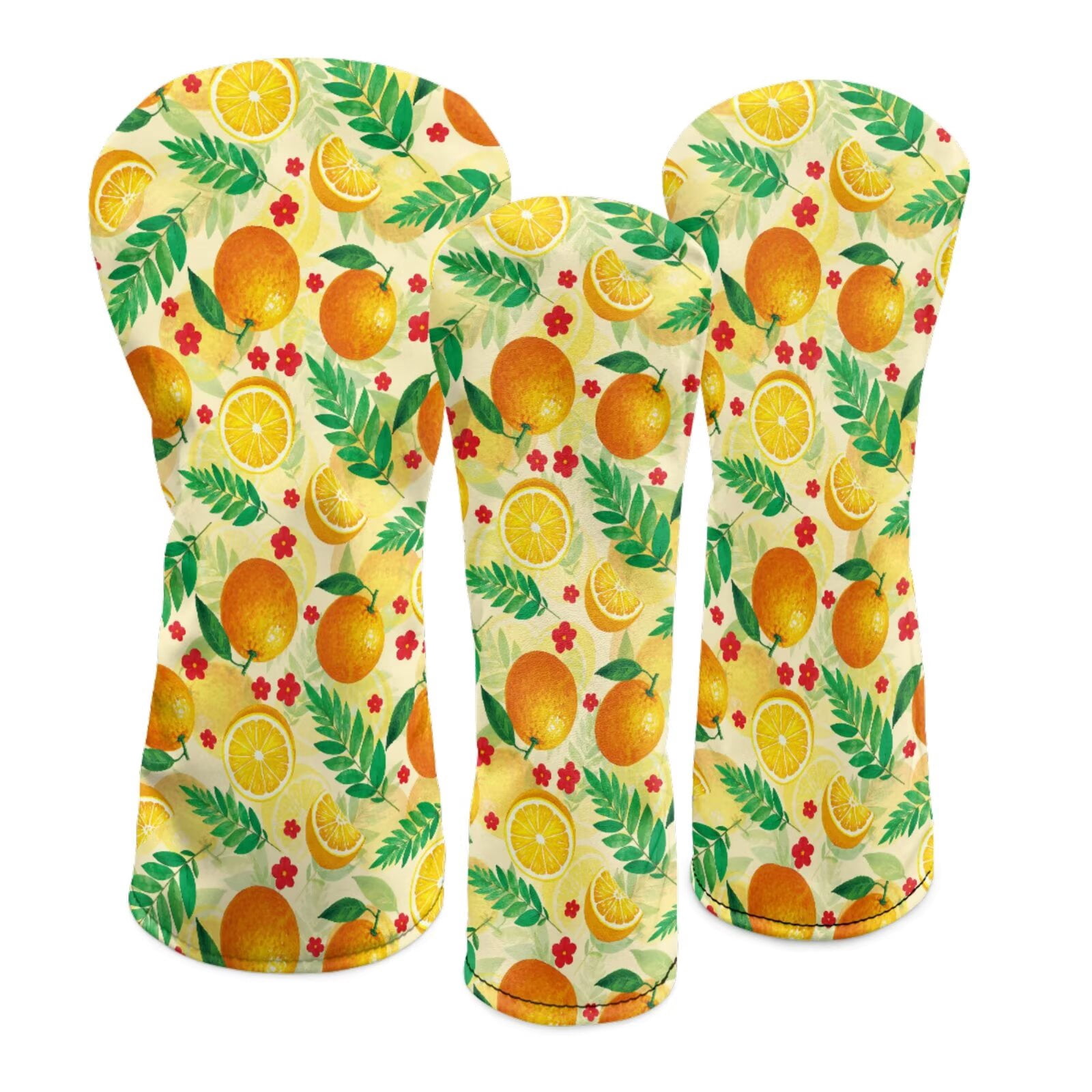 Uorisanigo Golf Club Head Covers 3pcs Golf Driver Headcover Fairway Wood Headcover Hybrid Club Head Cover - PU Leather Orange Print Headcovers to Fit Most Golfs Clubs