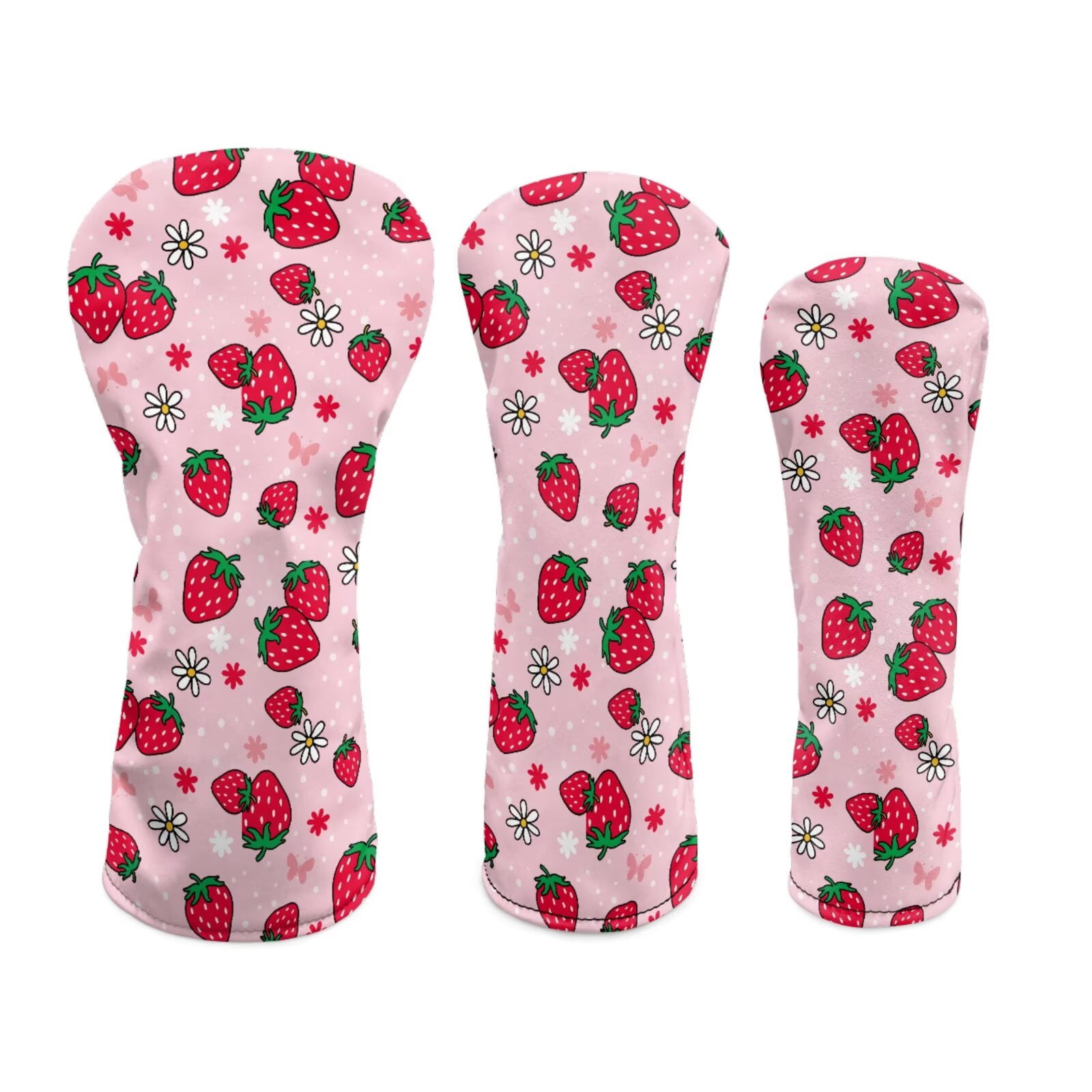 Uorisanigo Golf Club Head Covers with Double Elastic Band for Most Brand, Strawberry Print Driver Cover Fariway Wood Headcover Hybrid Head Covers Blade Putter Cover Mallet Putter Haedcovers