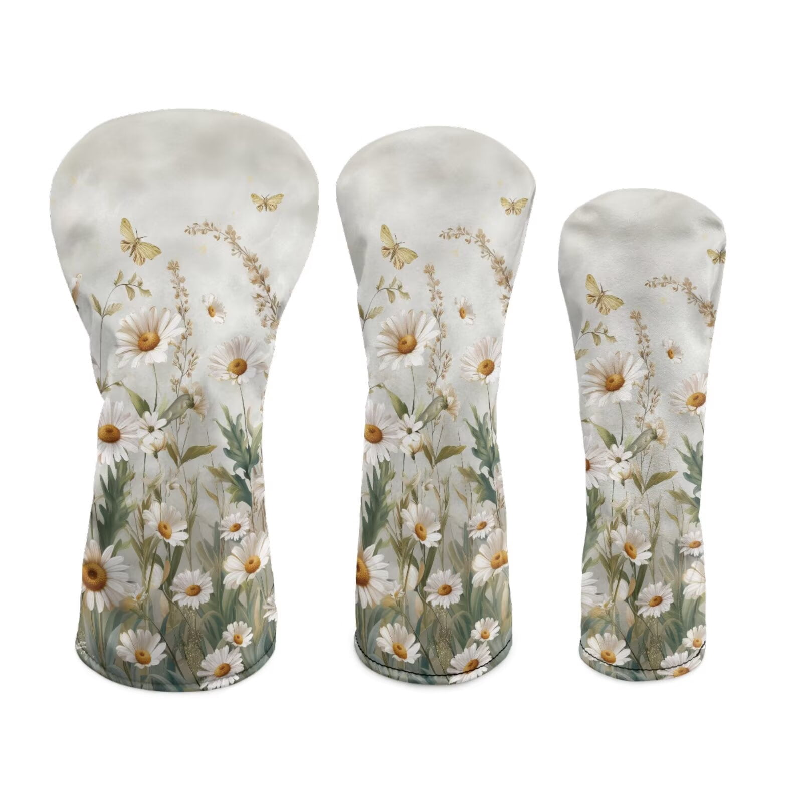 Uorisanigo Golf Club Head Covers for Driver, Fairway #3#5, Hybrid - Daisy Print Golf Accessories for Women Men - Waterproof PU Leather & Double Elastic Band Accessories