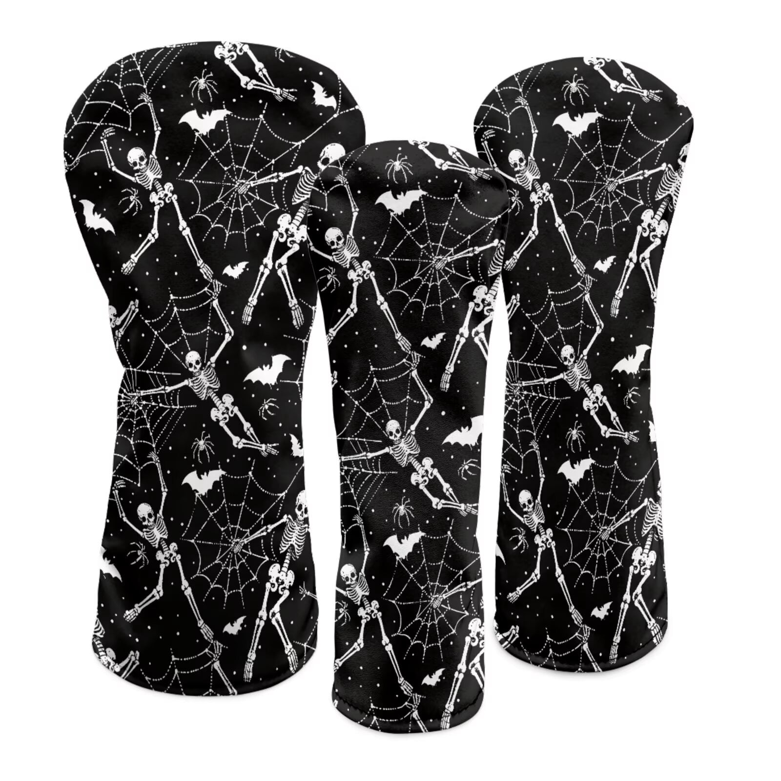 Uorisanigo Golf Club Head Covers for Driver, Fairway Hybrid Woods - 3 Pack Waterproof PU Leather Cobweb Skull Driver Headcover Set - with Elastic Band Fits Most Size Golf Clubs