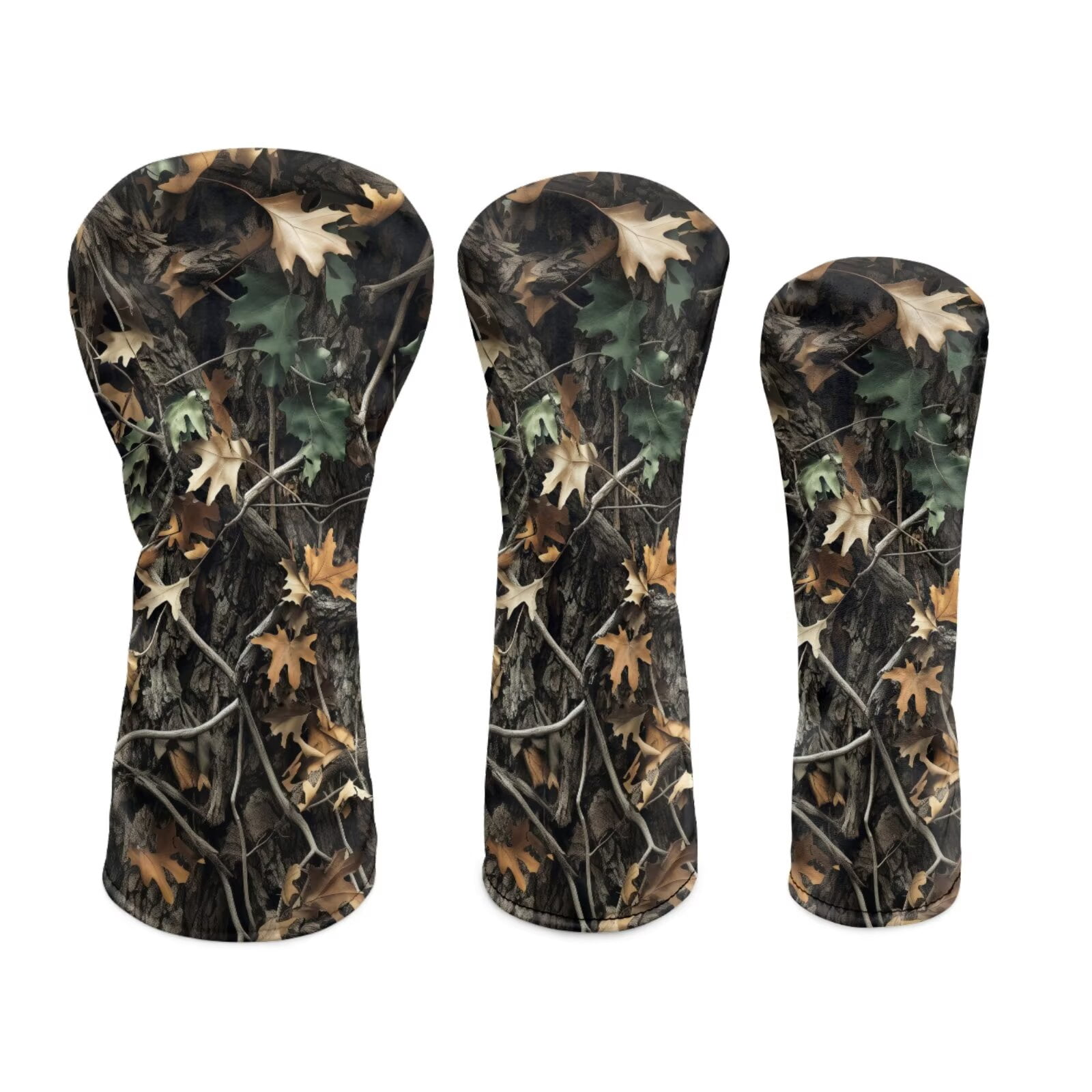 Uorisanigo Golf Club Head Covers for Driver, Fairway Hybrid Woods - 3PCS Camo Hunting Forest Golf Wood Head Covers Set(D/F/H) - Premium PU Leather, Elastic Band, Waterproof & Durable