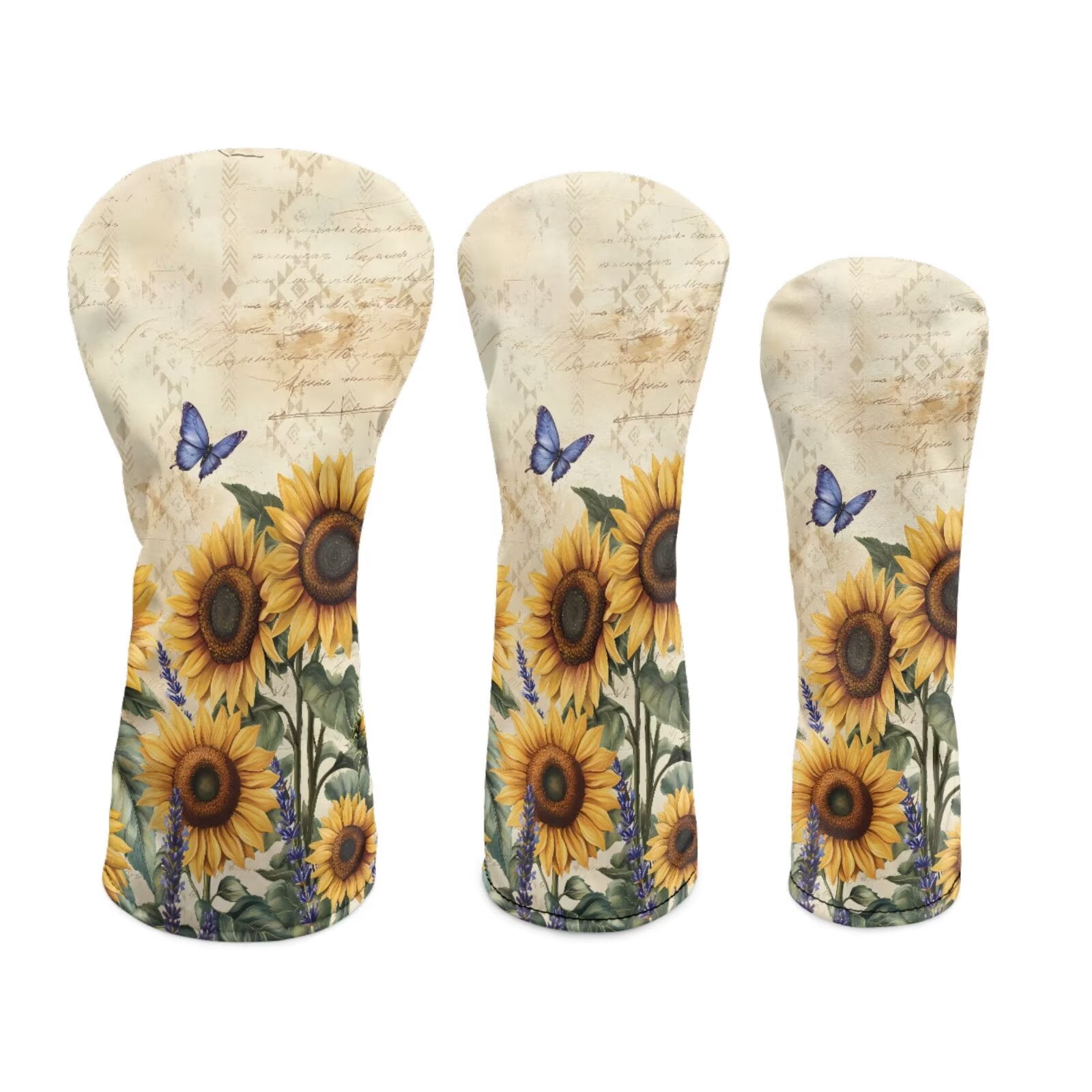 Uorisanigo Golf Club Head Covers for Drivers Fairway Woods Hybrids - Premium PU Leather Blue Butterfly Sunflower Golf Club Headcovers - 3 Piece Set for Men and Women