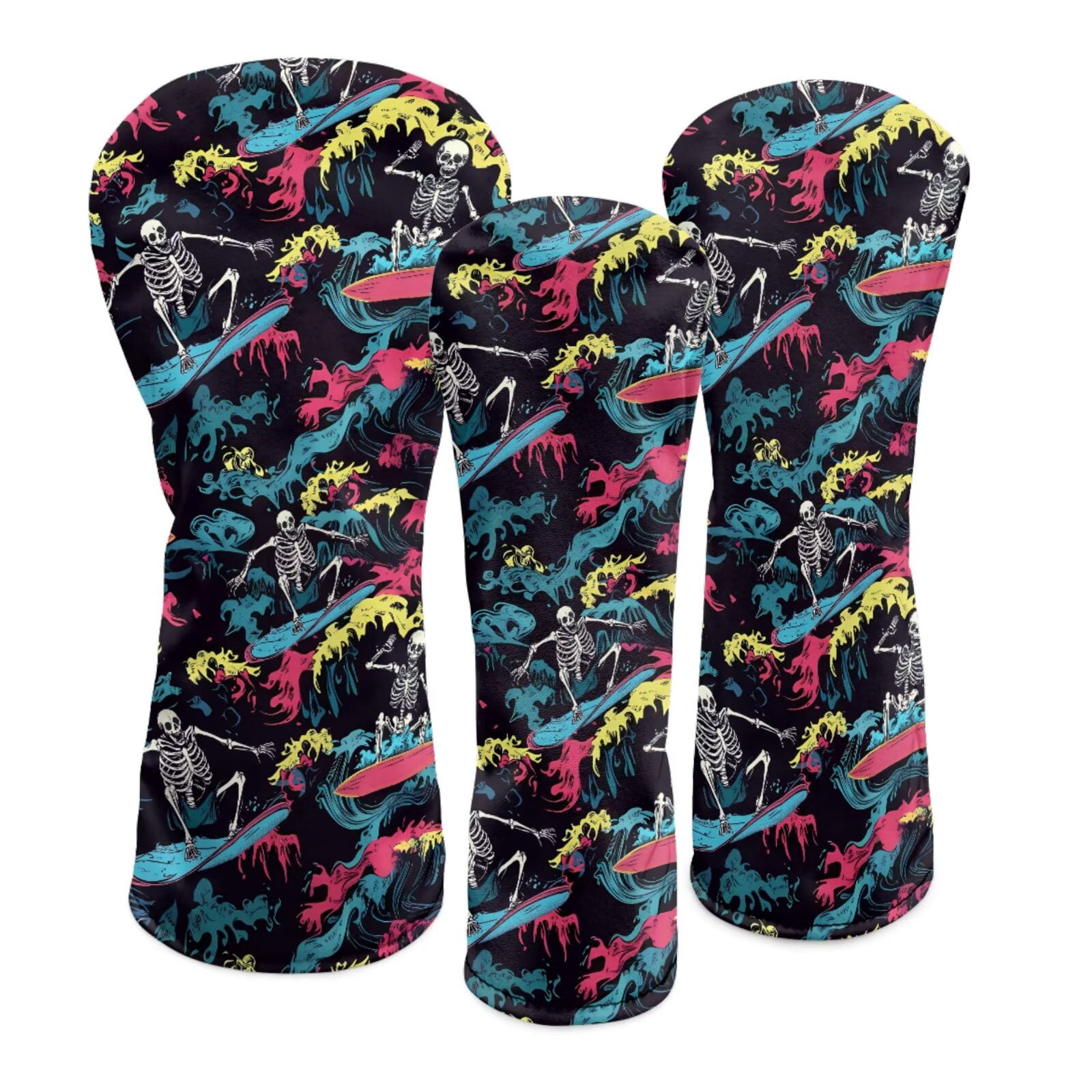 Uorisanigo Golf Club Head Covers for Fairway Woods, Drivers and Hybrid PU Leather Headcover, 3 PCS Set Funny Skull Print Headcovers for Club Protective, Wrinkle-Resistant Accessories