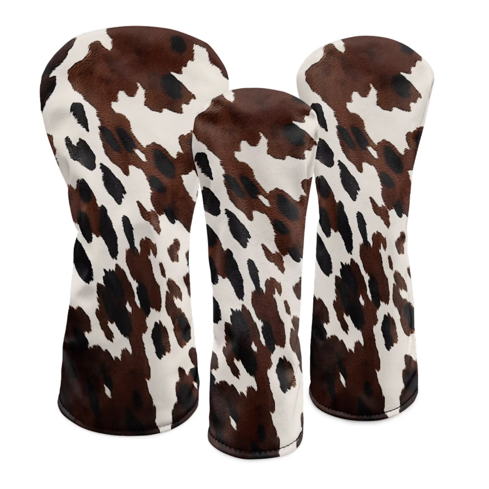 Uorisanigo Golf Club Head Covers, Golf Club Covers, Driver Headcover Fairway Wood Hybrid Golfs Headcovers, Brown Cow Print Headcovers Set with Soft Lining Keep Clubs Dry and Clean