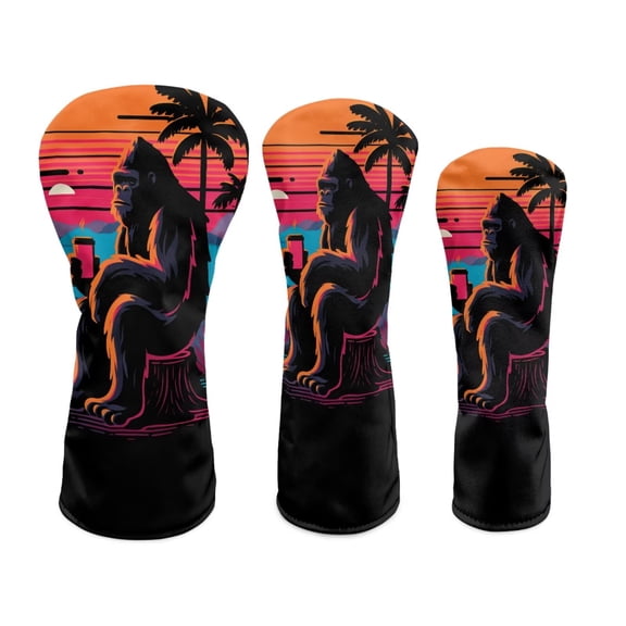 Uorisanigo Golf Club Head Covers Gorilla Print Golf Headcovers Premium Leather Driver Fairway Wood Hybrid Blade Mallet Putter Cover Wood Head Cover Elastic Accessories, 3 Pcs