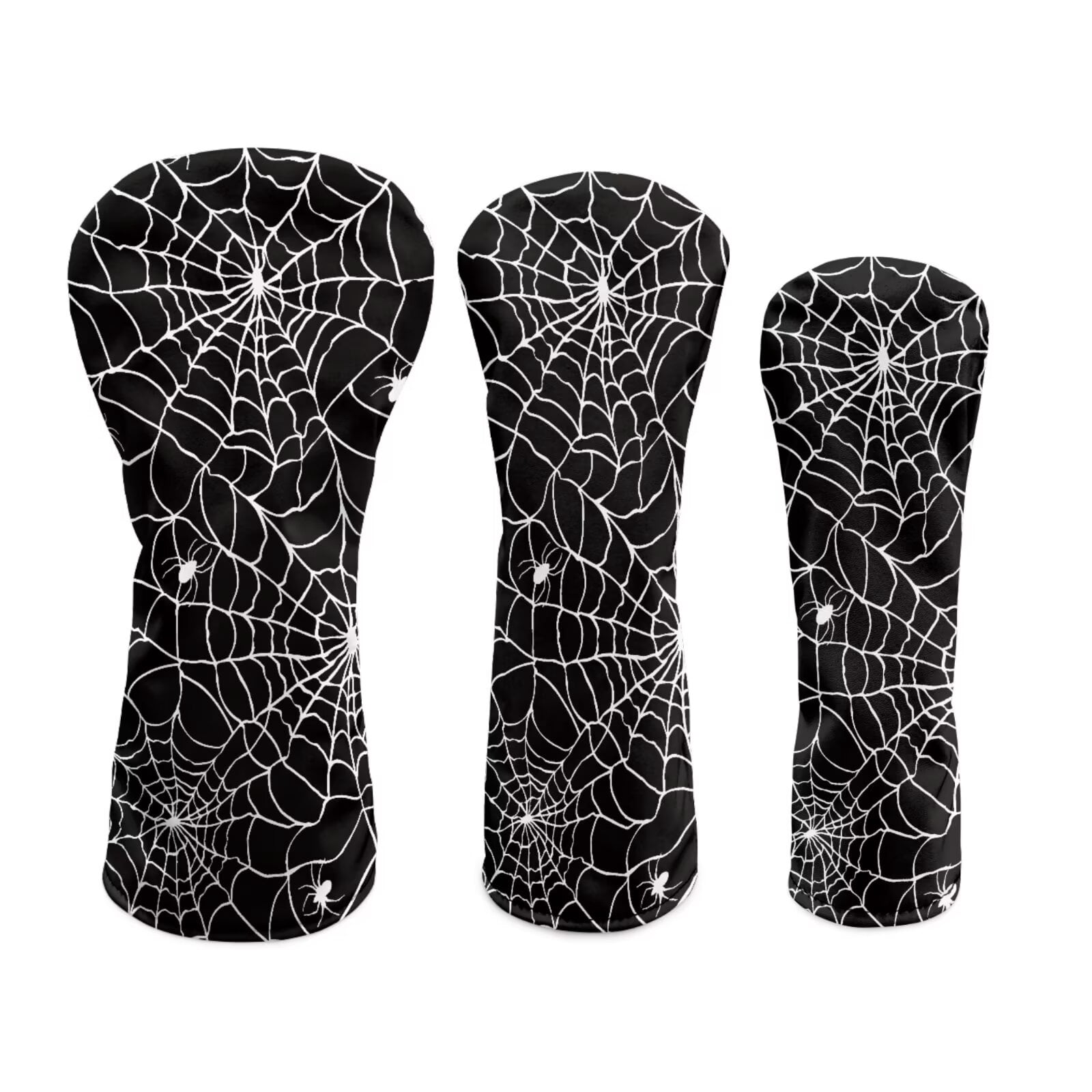 Uorisanigo Golf Club Head Covers, Halloween Spider Web Print Driver Cover Fariway Wood Headcovers Hybrid Head Covers 3/5 Wood Headcover Leather Headcovers for Club Protective
