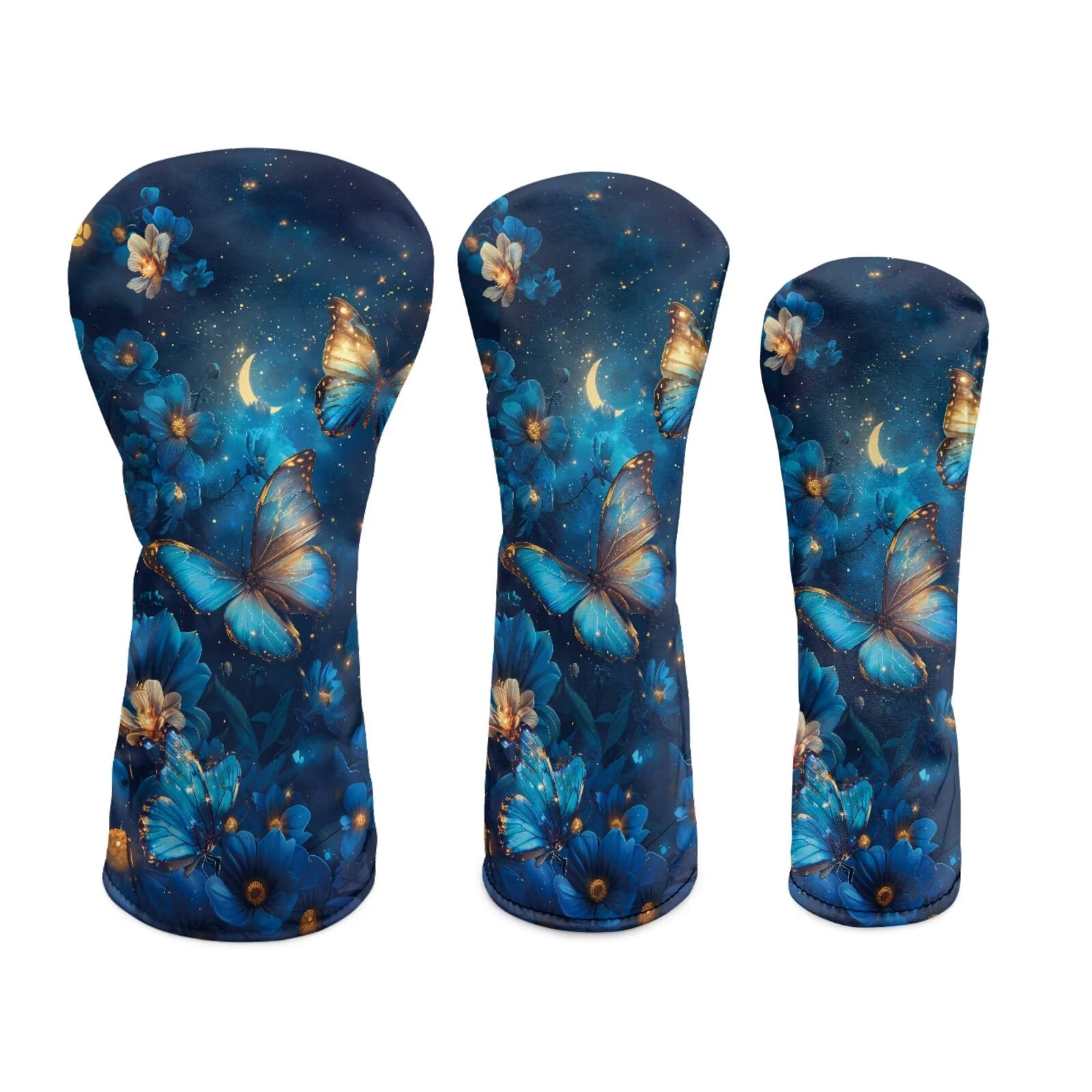 Uorisanigo Golf Club Head Covers - Premium Leather Driver/Fairway/Hybrid Headcover - Personalized Blue Butterfly Golf Club Headgear Accessories for Men Women, Fits Most Size