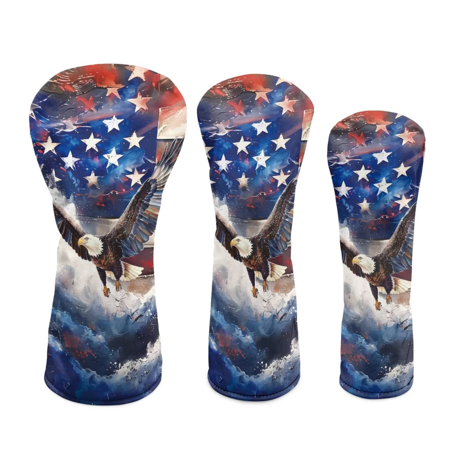 Uorisanigo Golf Club Head Covers, Premium Waterproof PU Leather American Flag Eagle Golf Headcover Set for Woods and Driver Fairway Hybrids Accessories for Women Men, Set of 3