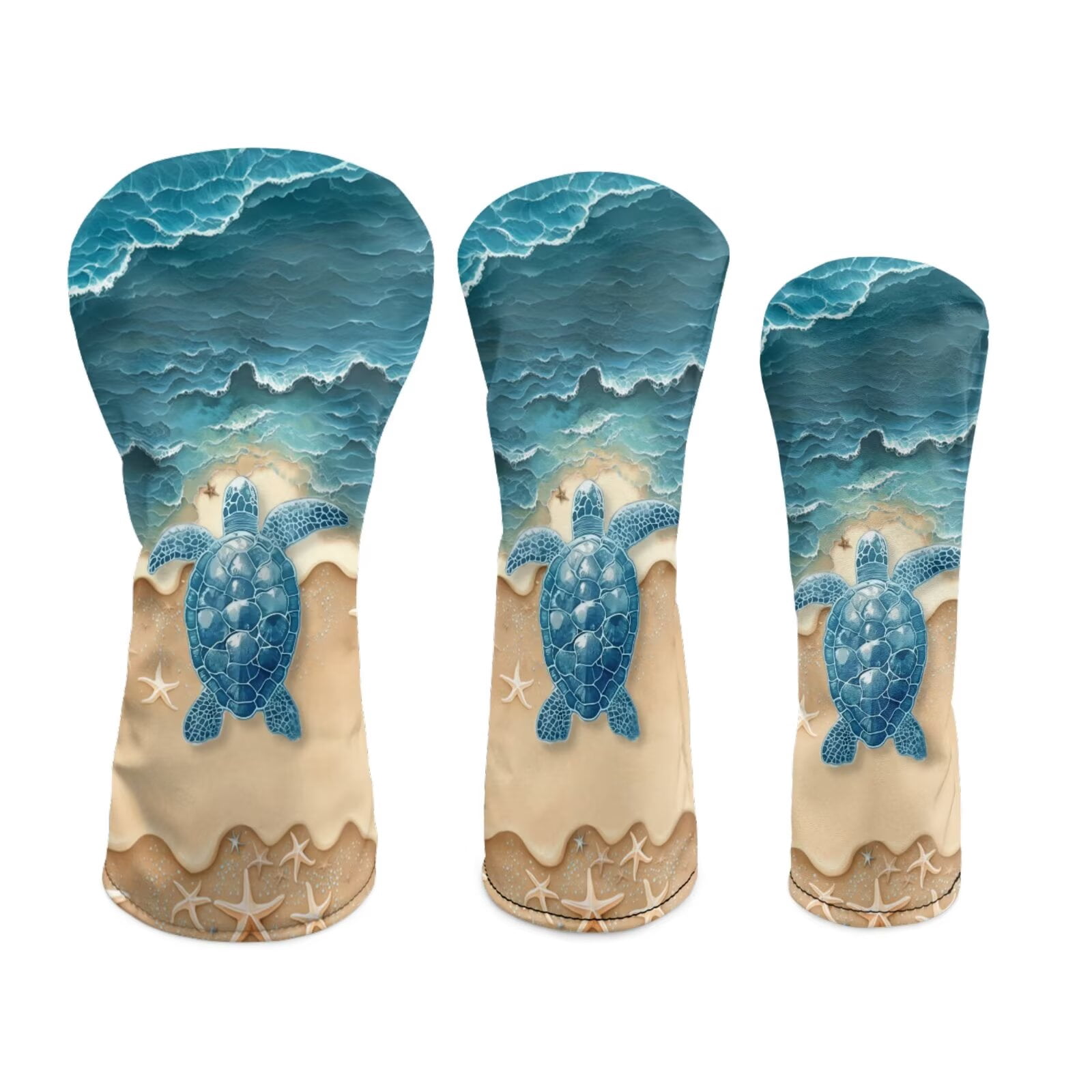 Uorisanigo Golf Club Head Covers Set of 3 Golf Club Covers for Driver, Woods and Hybrid, Accessories Premium PU Leather Beach Turtle Golfclub Headcovers, Gifts for Men Women