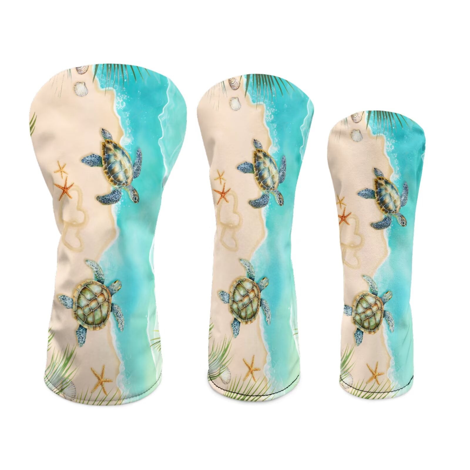 Uorisanigo Golf Club Head Covers Set of 3 - Waterproof PU Leather Beach Turtle Golf Club Headcovers Premium Lightweight Golfs Head Cover with Anti-Scratch Protection for Men & Women