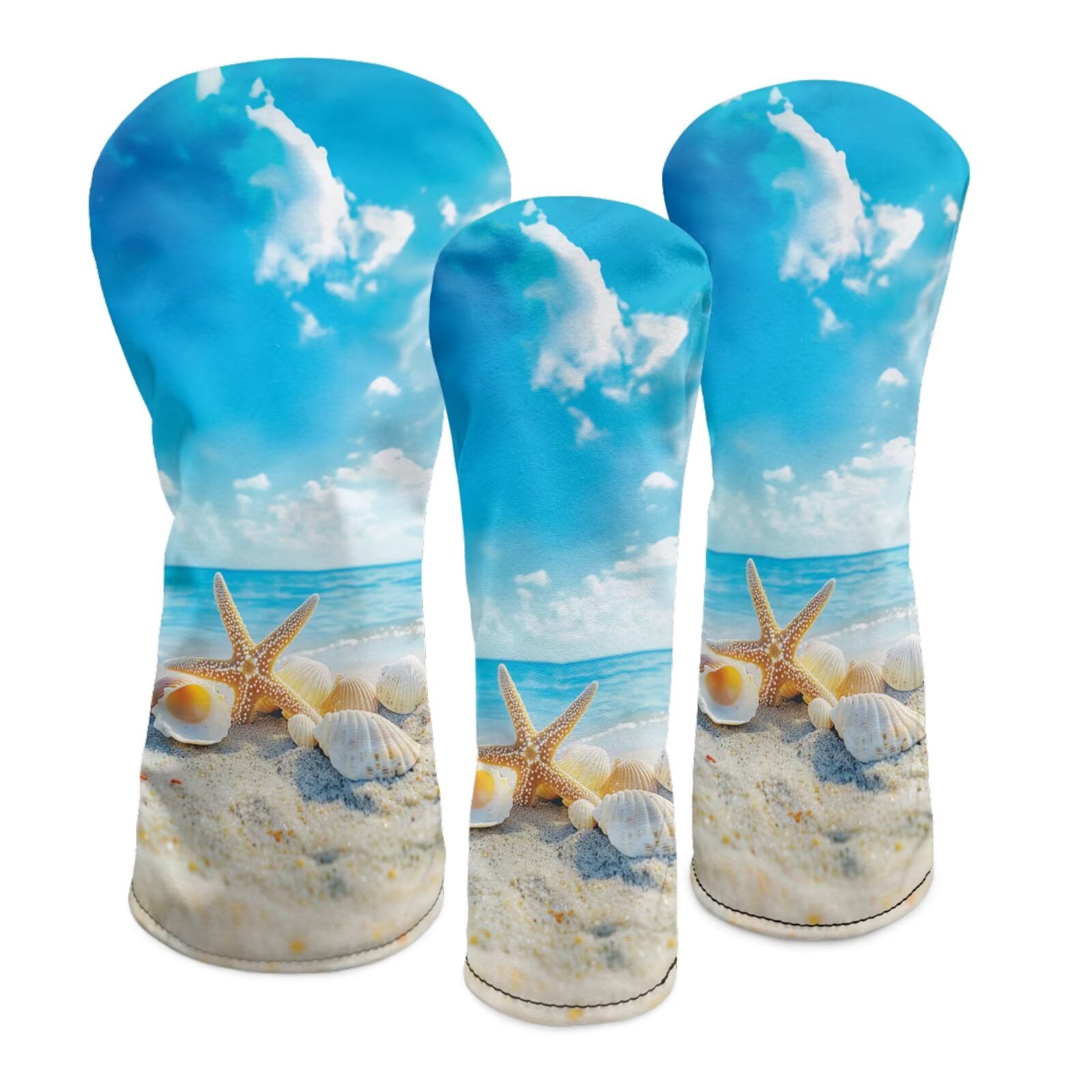 Uorisanigo Golf Club Head Covers Set - Beach Starfish Driver Cover Fariway Wood Headcover Hybrid Head Covers Premium Lightweight Golf Headcover with Anti-Scratch Protection