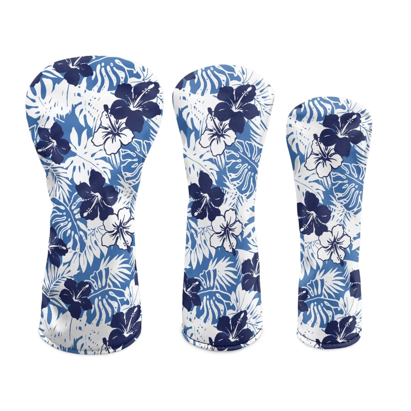 Uorisanigo Golf Club Head Covers, Waterproof Blue Hibiscus Flowers Golf Driver Fairway Wood Hybrid Headcover Head Cover Set of 3, Golfer Gift Accessory for Women Men, Stain-Resistant