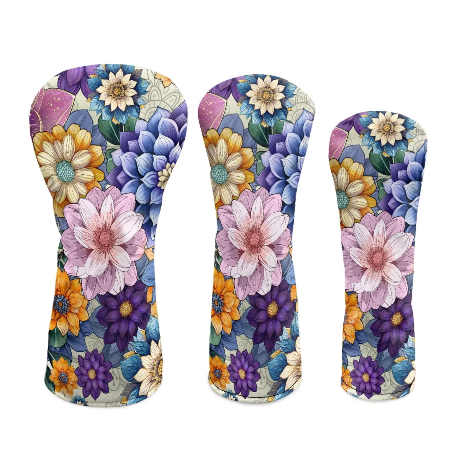Uorisanigo Golf Club Head Covers, Waterproof Boho Mandala Floral Golf Driver Fairway Wood Hybrid Headcover Head Cover Set of 3, Golfer Gift Accessory for Women Men, Stain-Resistant