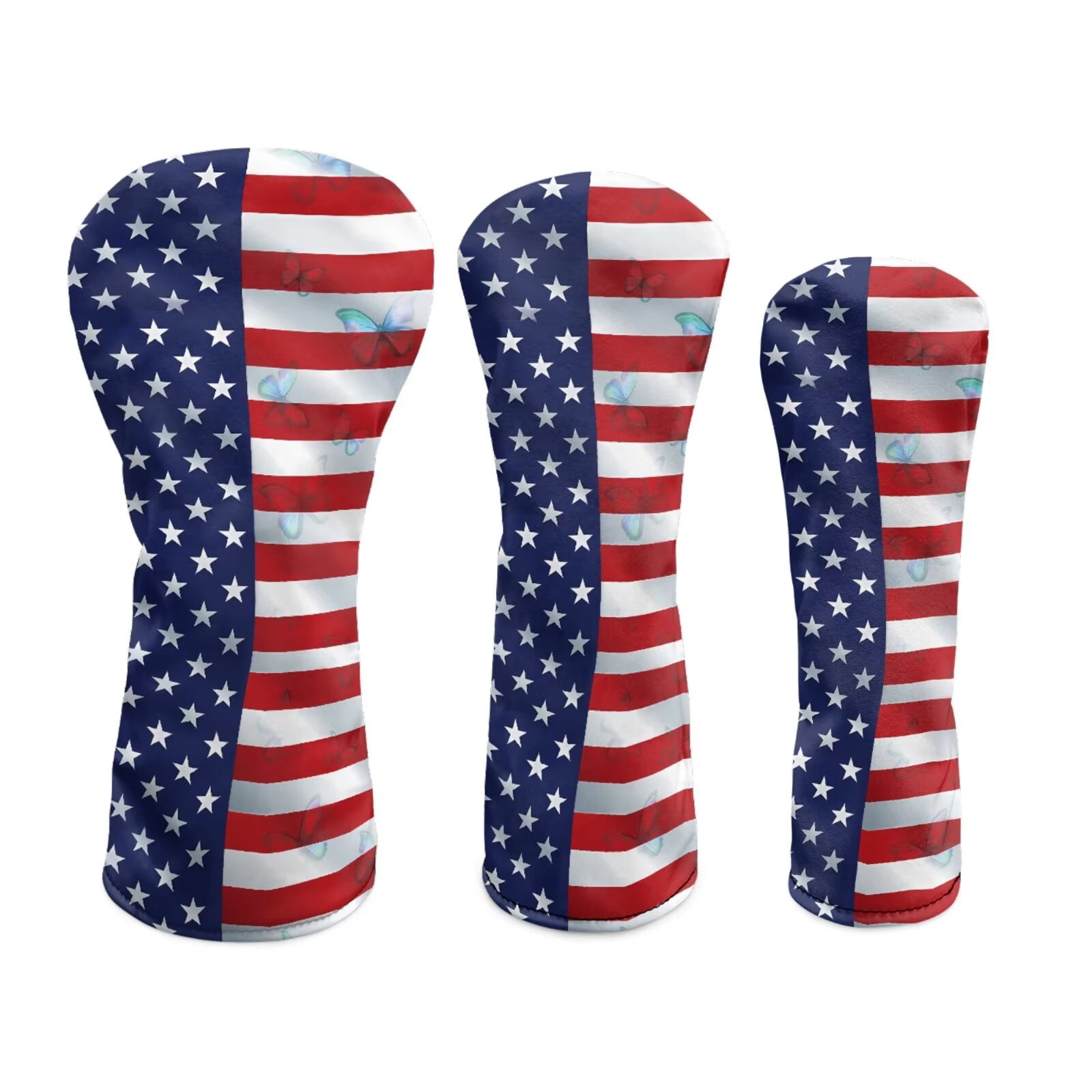 Uorisanigo Golf Club Head Covers for Woods and Drivers - Premium PU Leather American Flag Print Golf Headcovers - 3 Piece Set for Men and Women, Waterproof & Durable