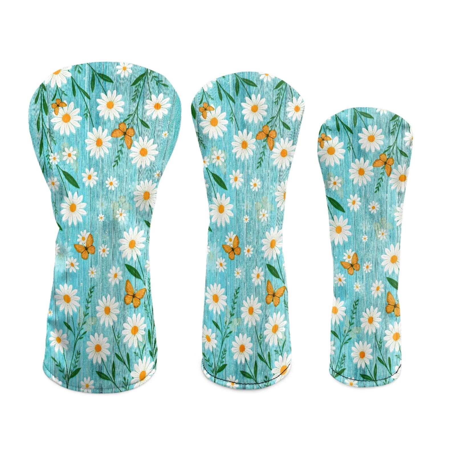 Uorisanigo Golf Head Covers, Cute Daisy Golf Club Driver/Fairway Wood/Hybrid Headcovers, Funny Golfer Gift for Men Women, PU Leather Design, Essential Accessories, Set of 3