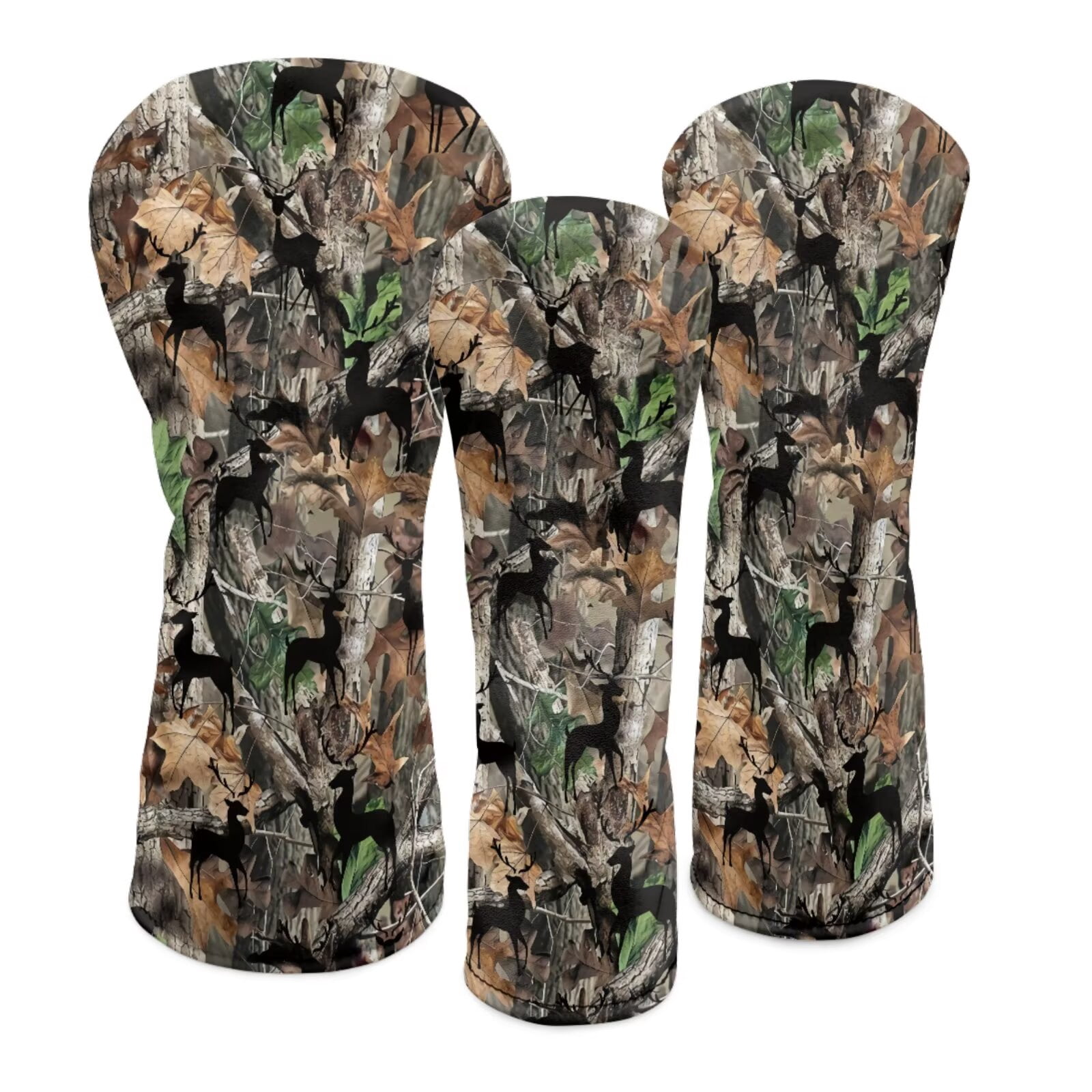 Uorisanigo Golf Headcovers (3-Pack) – Waterproof Camo Hunting Forest Golf Club Protection for Fairway Woods Driver Hybrids, Lightweight PU Leather Golfclub Head Cover with Soft Lining
