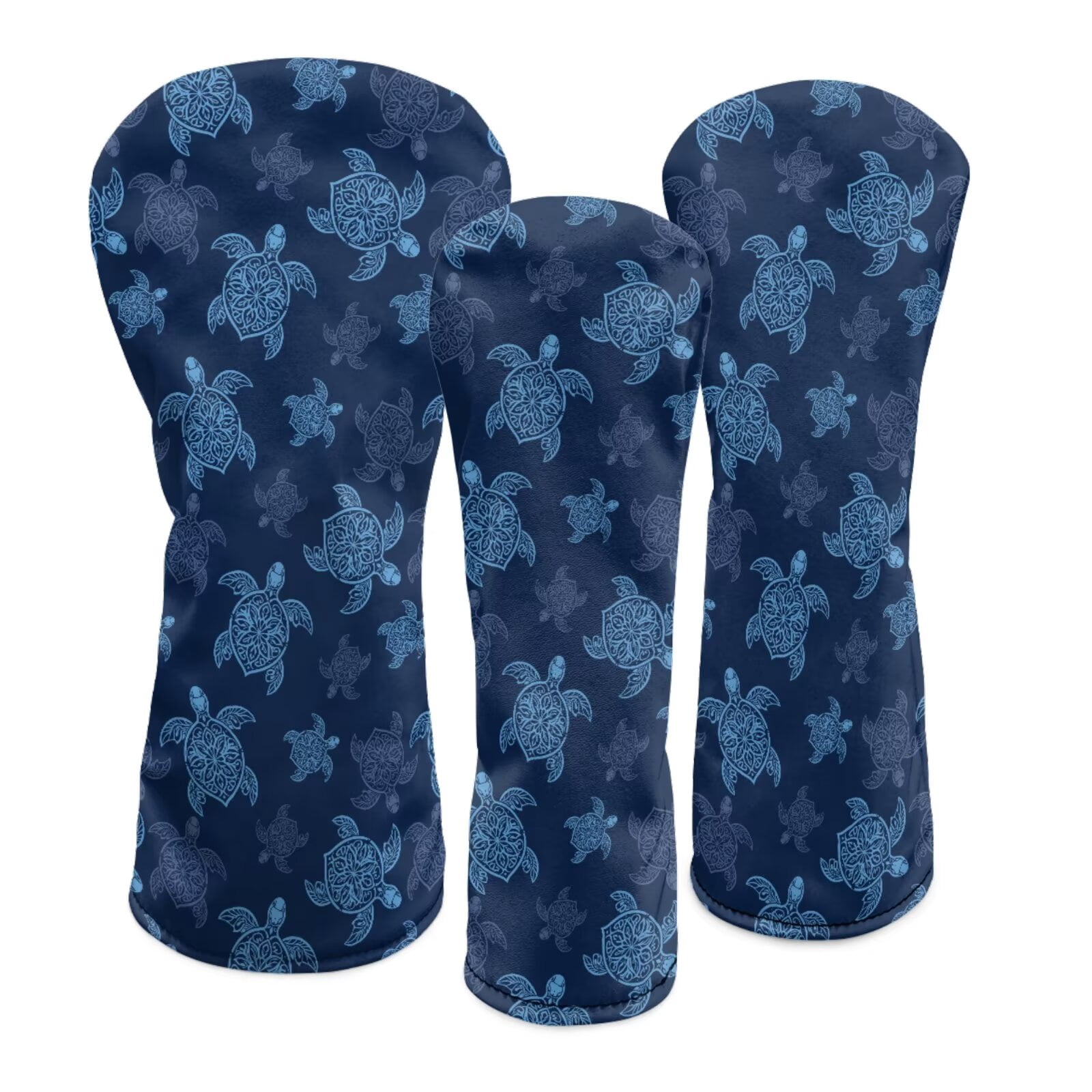 Uorisanigo Golf Headcovers Blue Turtle Golf Club Head Covers for Driver Fairway Woods Headcovers, Elastic Hybrid Head Covers Set with Premium PU Leather, 3 Pcs