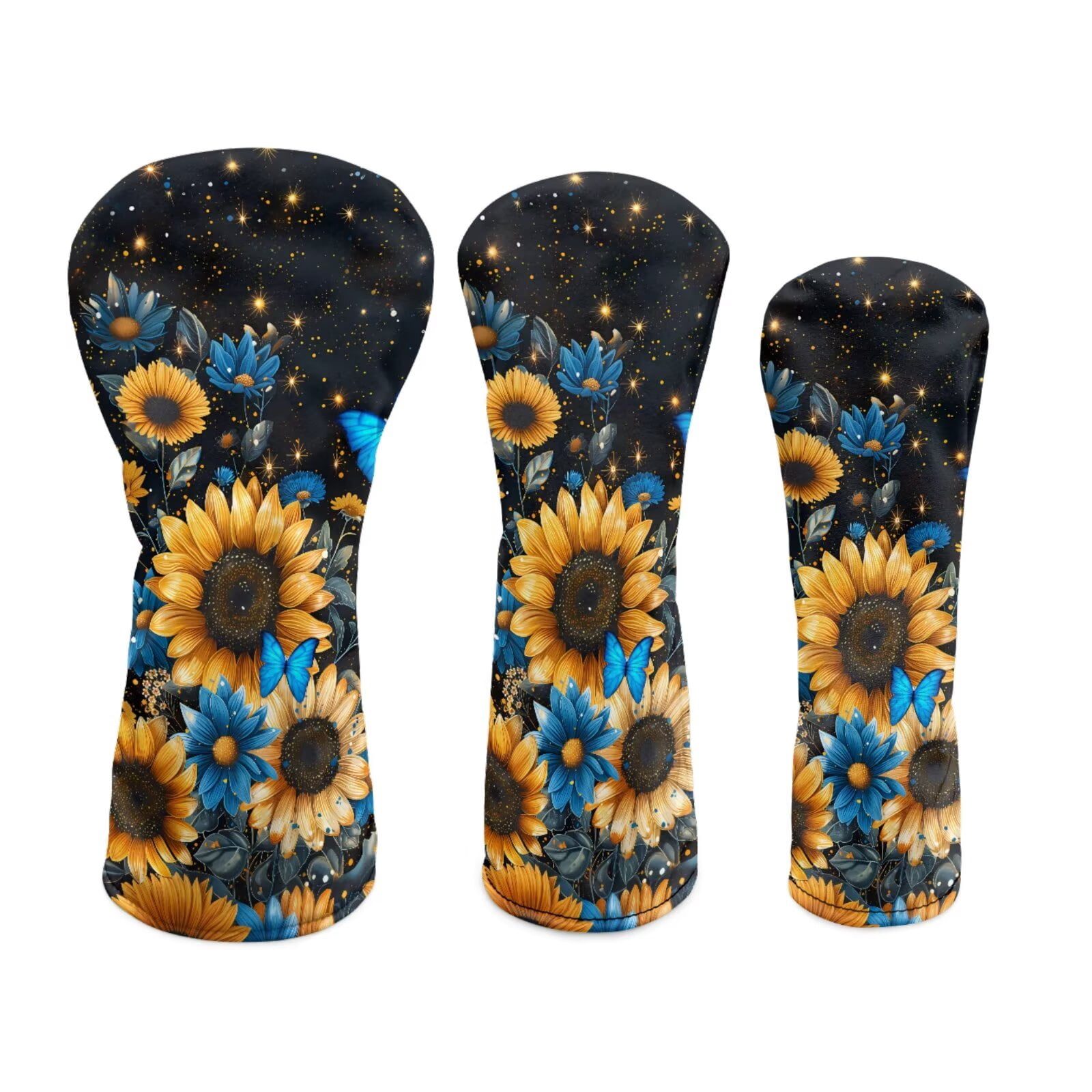 Uorisanigo Golf Headcovers Set, 3pcs Golf Club Head Covers - Sunflower Blue Butterfly Driver Headcover Fits up to 460cc Drivers, Golfs Fairway Wood Headcover and Hybrid Head Cover