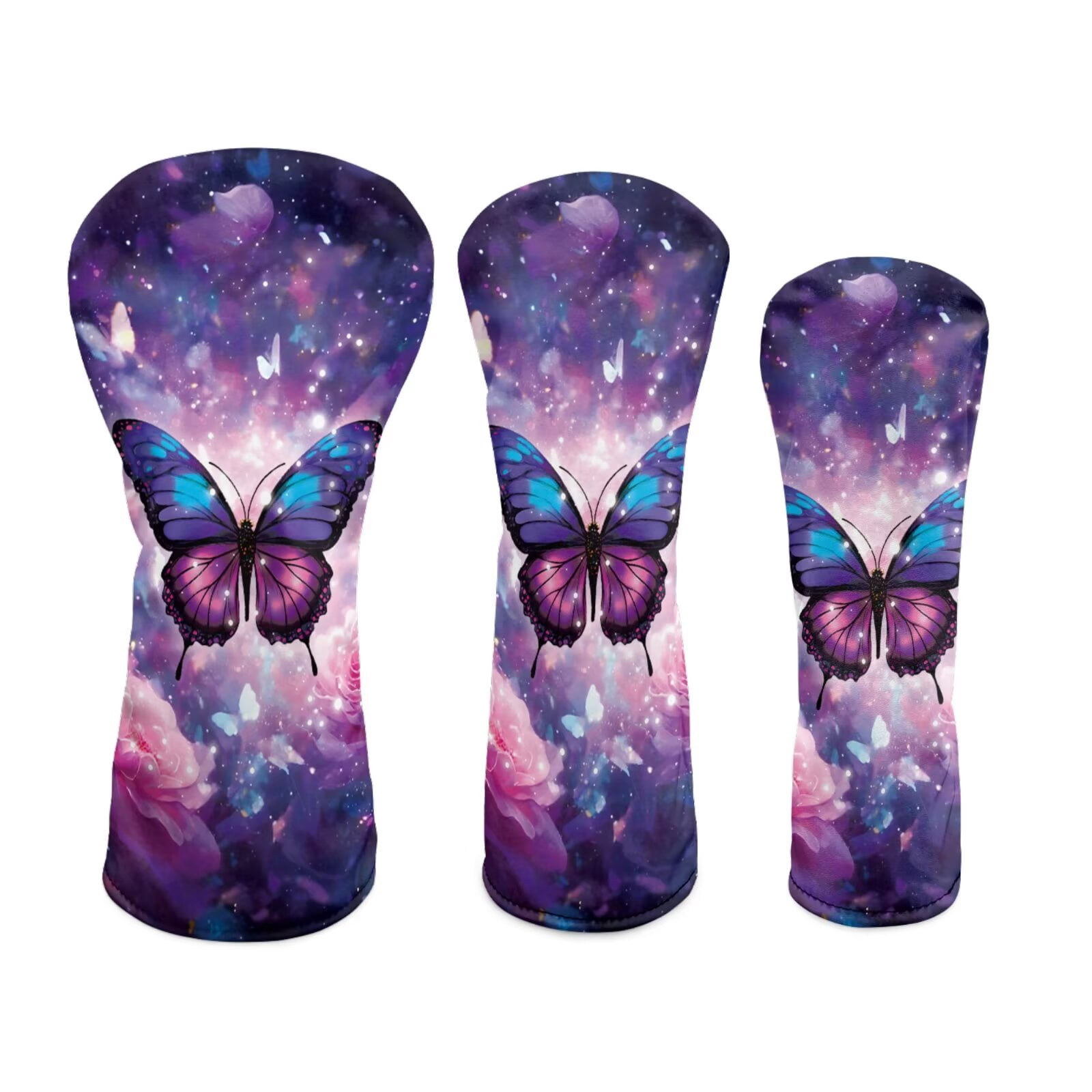 Uorisanigo Golf Headcovers Set for Women Men, 3pcs Golfclub Head Covers - Floral Butterfly Golf Driver Headcover, Fairway Wood Cover, Hybrid Cover - Wrinkle-Resistant PU Leather
