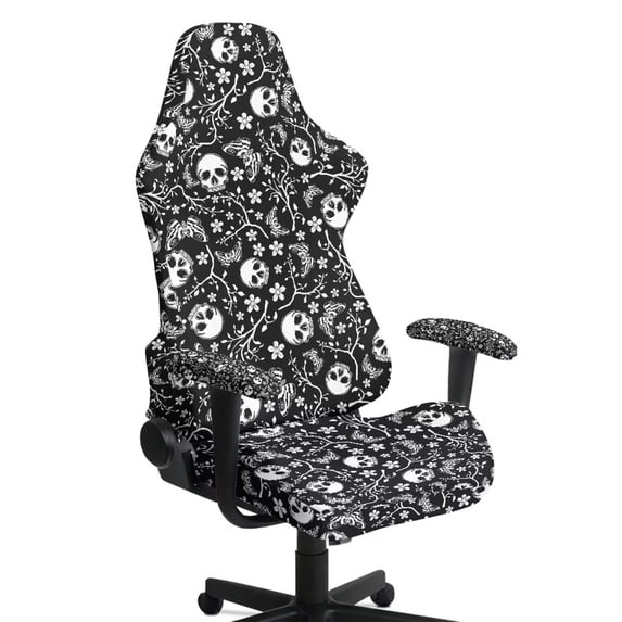 Uorisanigo Gothic Skull Gaming Chair Cover with 2 Armrest Covers Removable Racing Gaming Chair Protector with Elastic Edge Breathable Rotating Chair Cover for Office