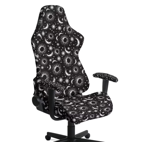 Uorisanigo Gothic Sun Gaming Chair Cover with Armrest Covers Washable Computer Reclining Gaming Chair Protector Slipcovers Washable Rotating Chair Cover for Office
