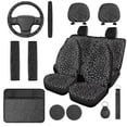 thumbnail image 1 of Uorisanigo Gray Leopard Print 14 Pack Car Seat Covers Sets Steering Wheel Cover and Center Console Cover Car Headrest Cover Auto Seat Belt Cover Water Cup Pad Comfortable Fit Car SUV, 1 of 6