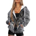 thumbnail image 1 of Uorisanigo Gray Wolf Womens Full Zip Up Hoodies Casual Warm Long Sleeve Hooded Sweatshirts Size XS Slight Stretch Oversized Fall Trendy Outfits, 1 of 7
