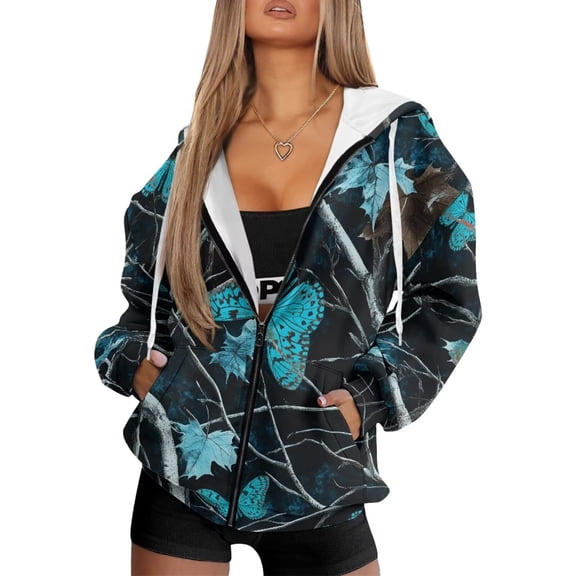 Uorisanigo Green Butterfly Hoodies for Women Sweatshirt Oversized Casual Long Sleeve Hooded Sweatshirts Size 3XL Comfortable Polyester Workout Winter Clothes
